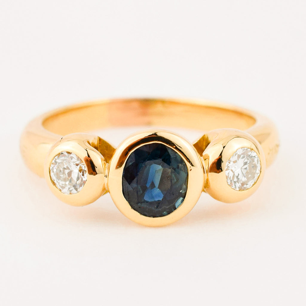 Bezel Set Sapphire and Diamond Trilogy Ring Folklor
