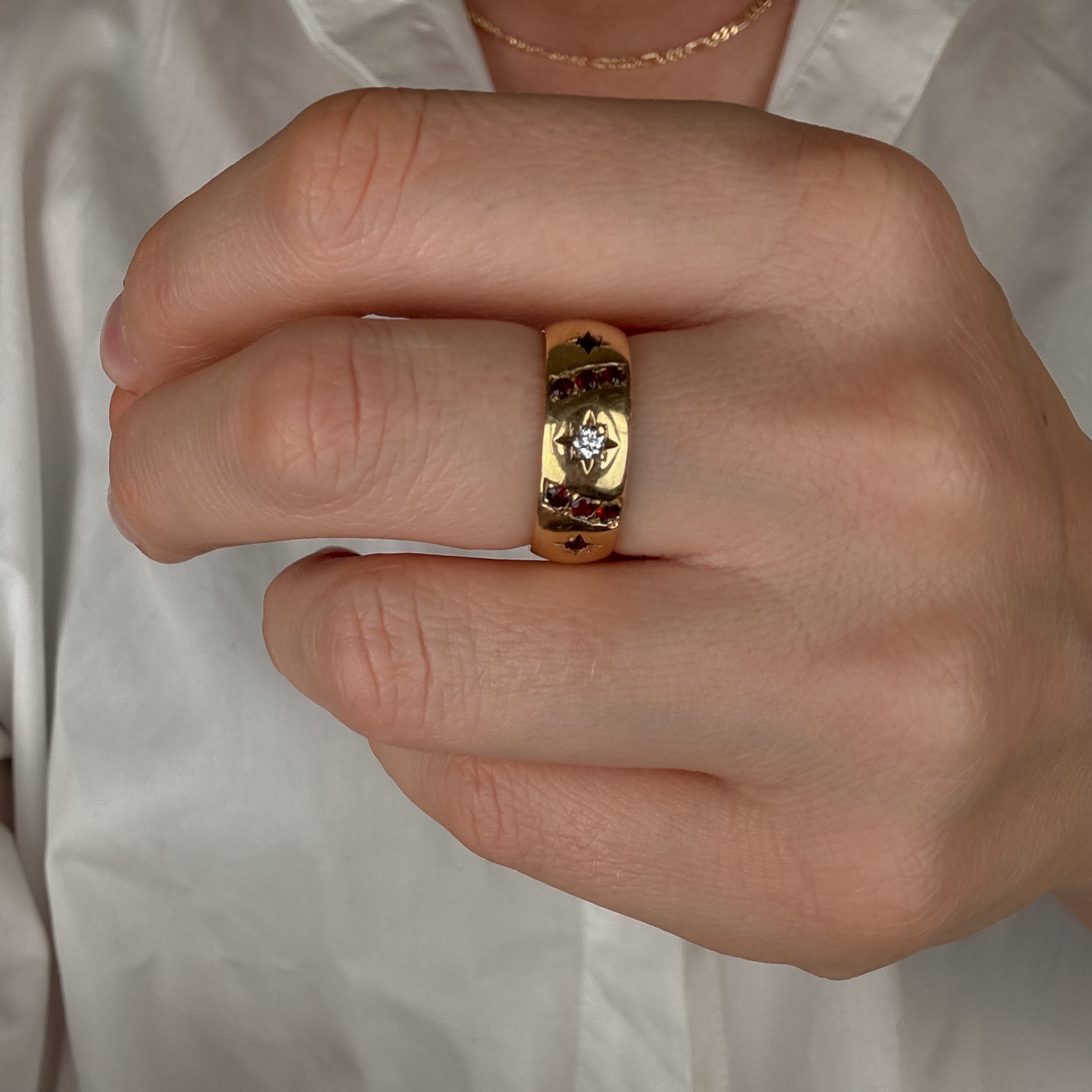 6.7 mm Garnet and Diamond Band