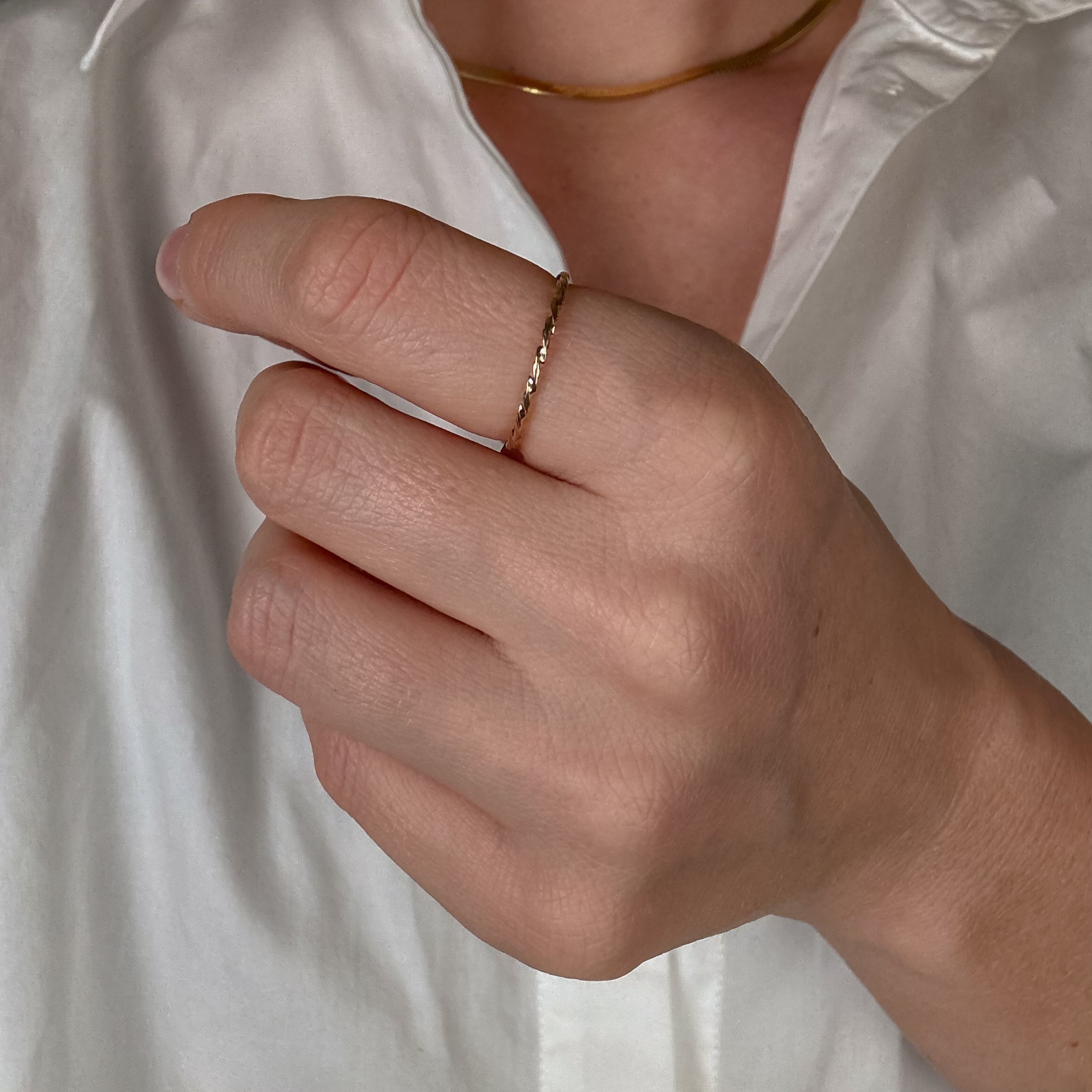1.3 mm Dainty Gold Twist Ring