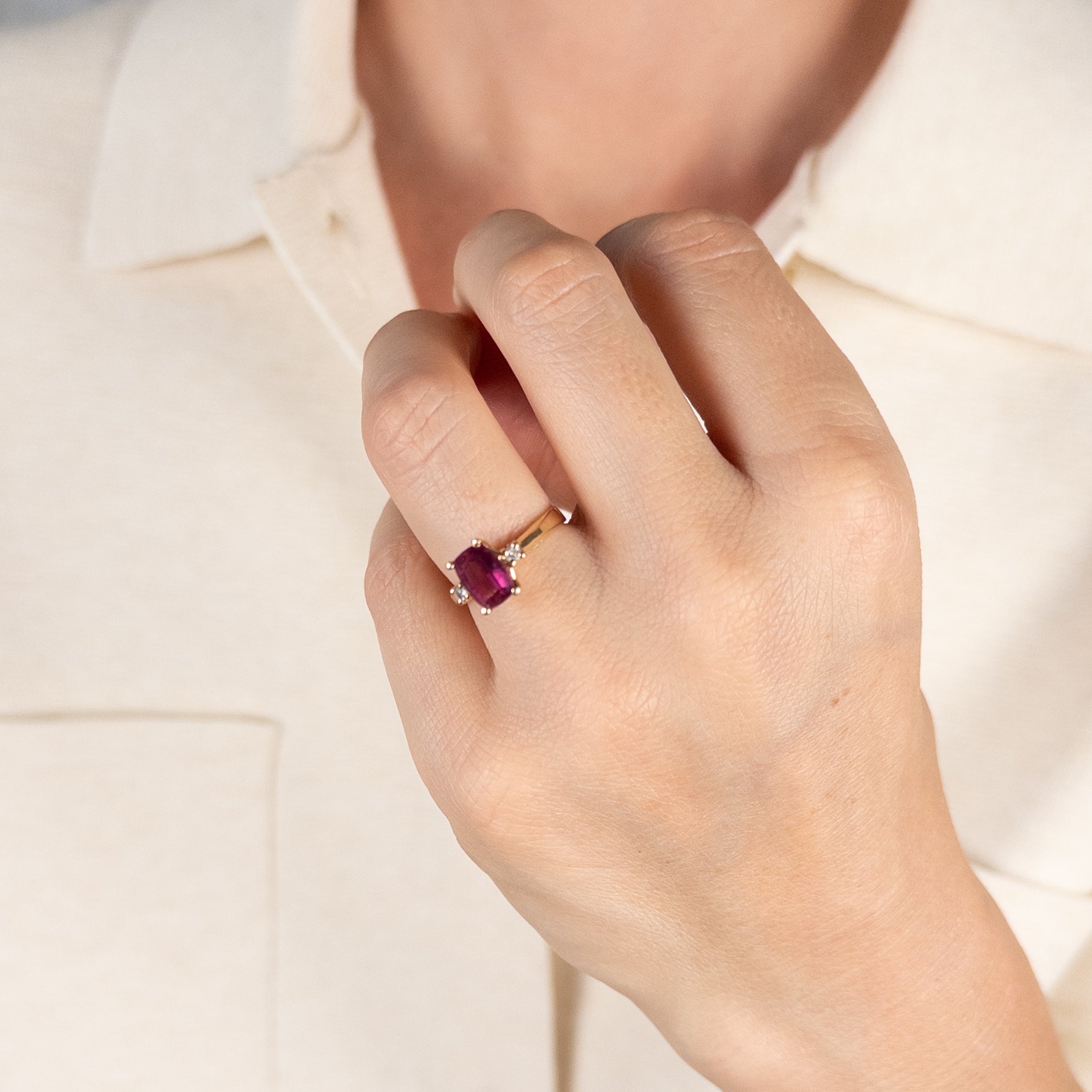 vintage gold Pink Tourmaline and Diamond Ring