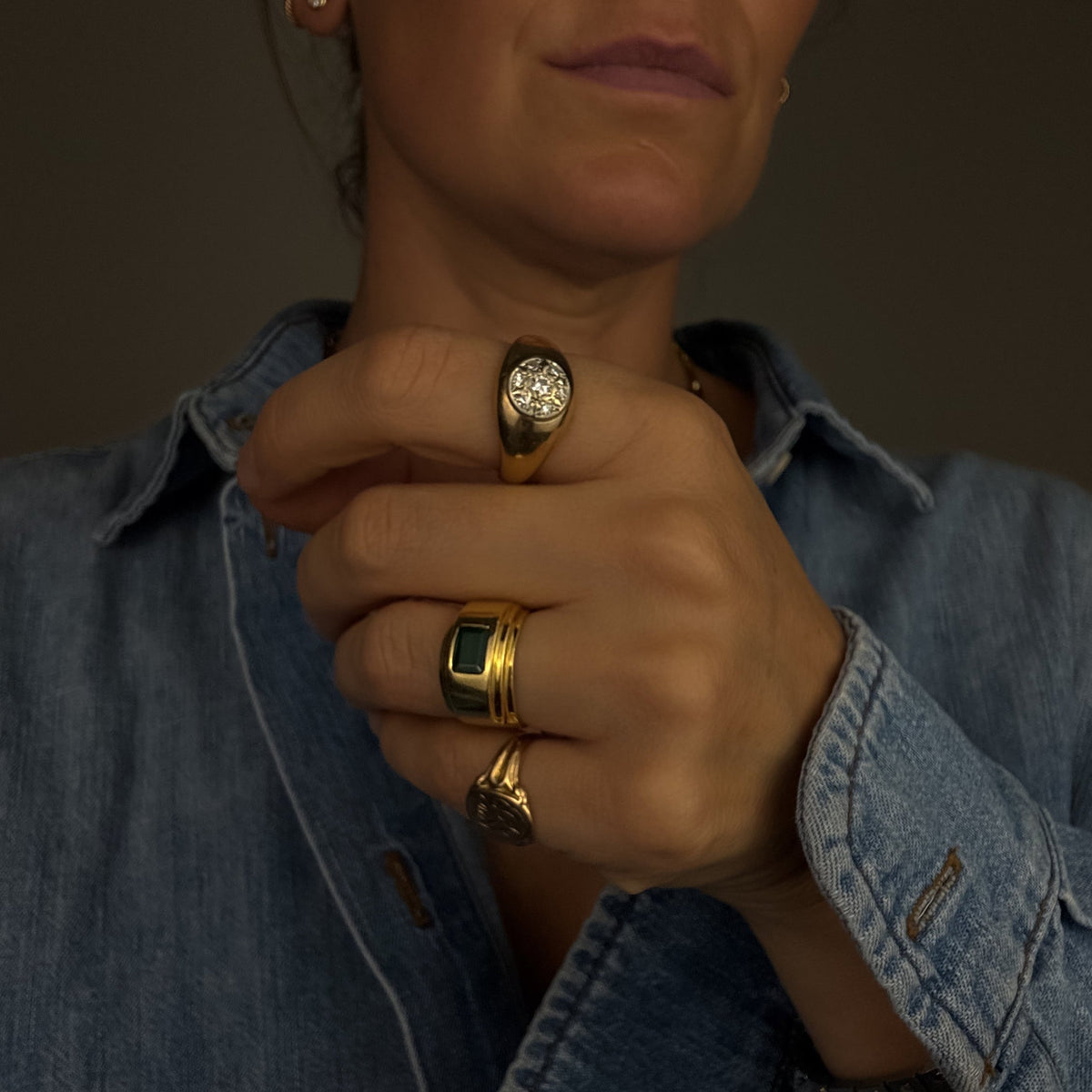 Diamond Cluster Signet Ring
