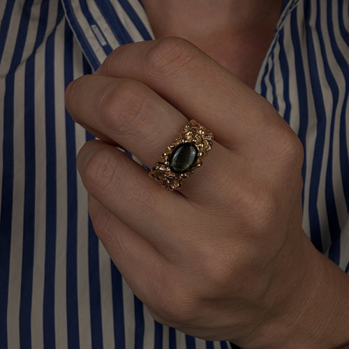 Gold Nugget Black Star Sapphire Ring