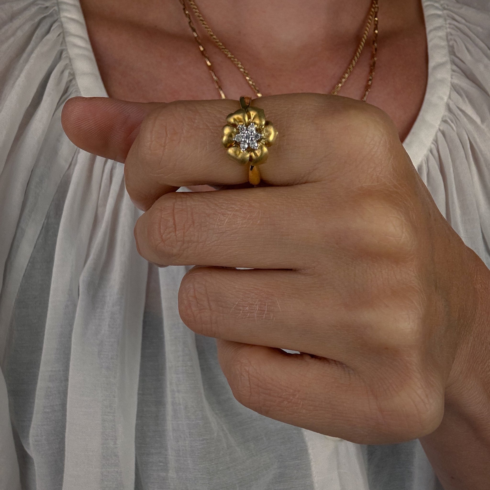 Satin Finish Flower Diamond Ring