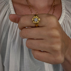 Satin Finish Flower Diamond Ring