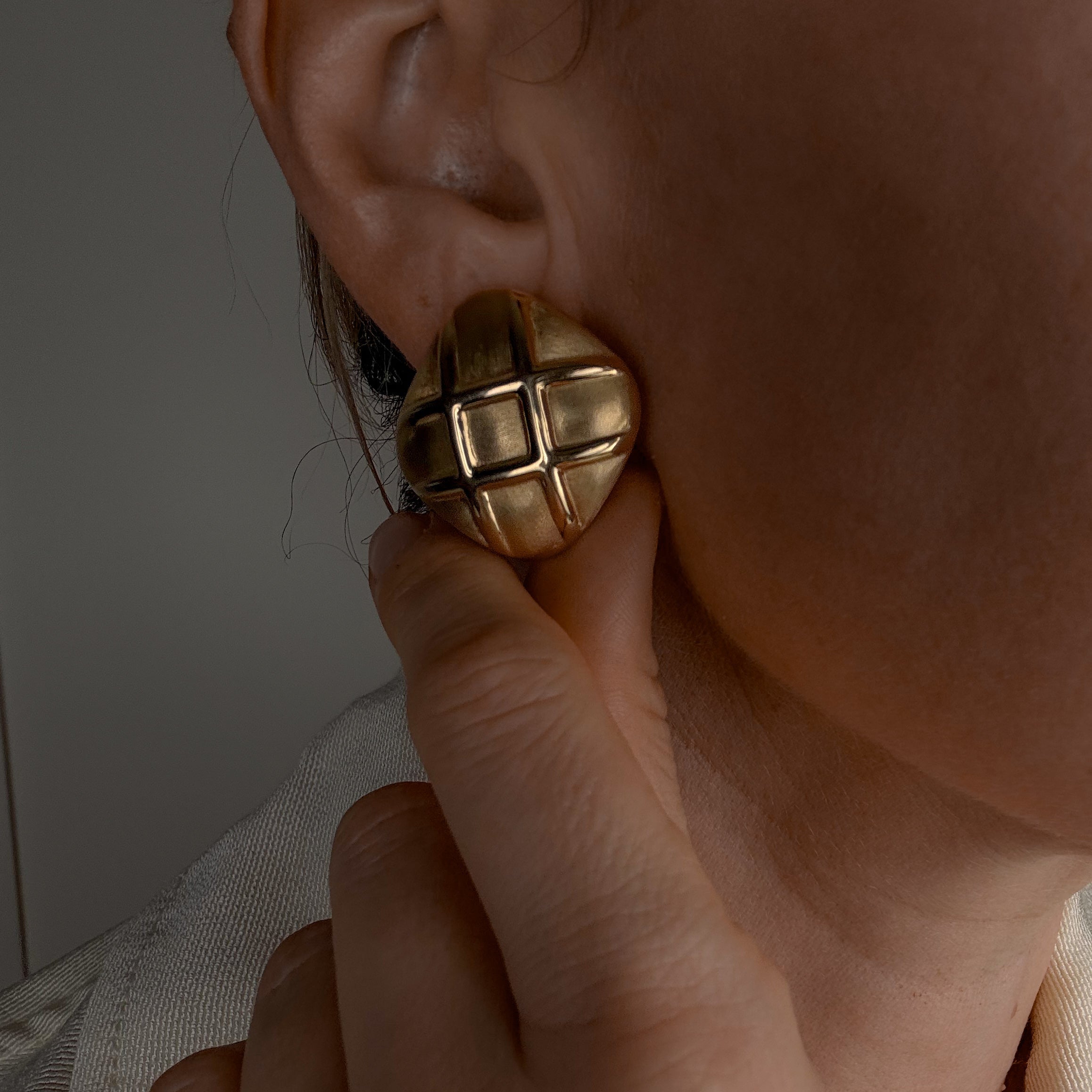 Retro Checkered Gold Stud Earrings