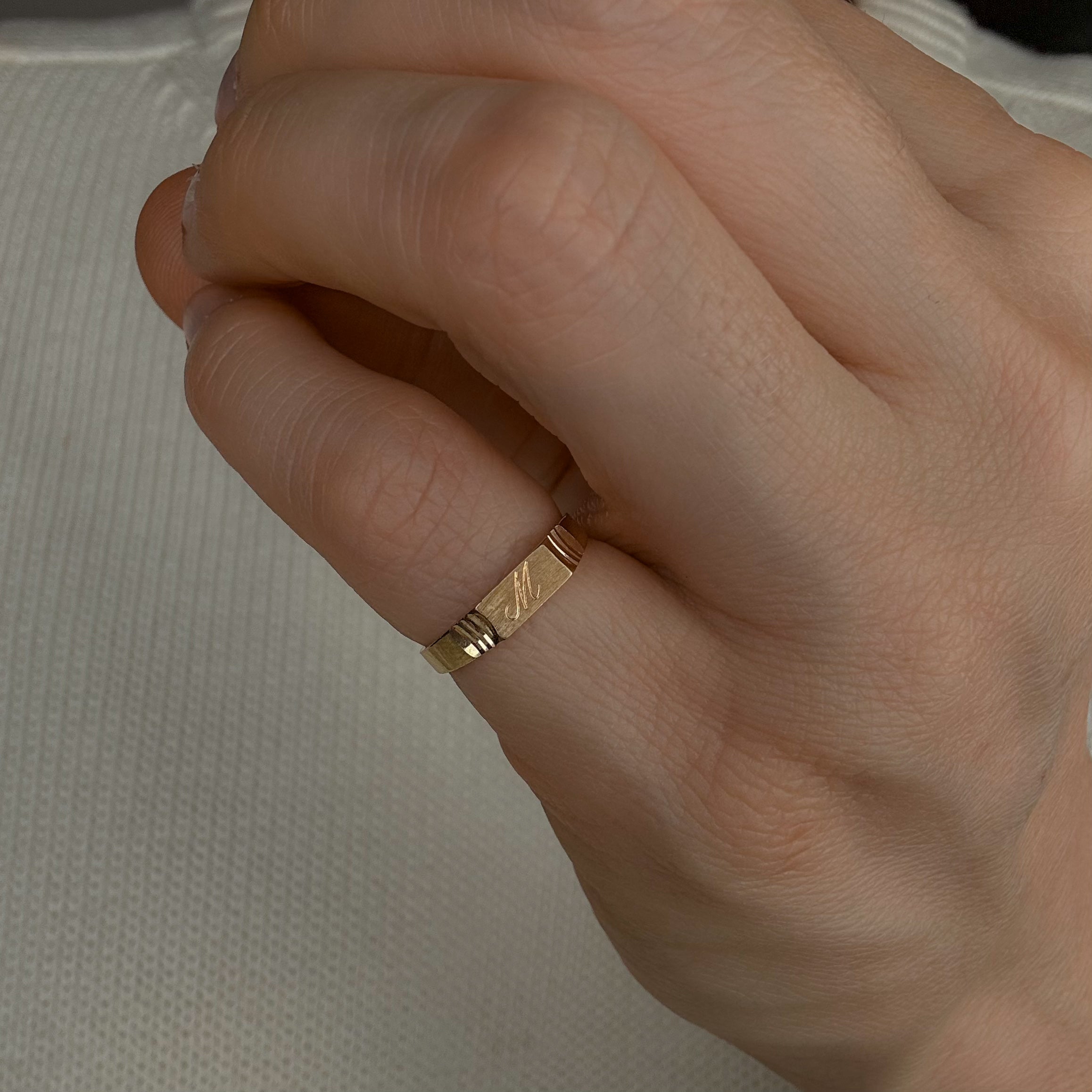 Dainty 'M' Bar Signet Ring