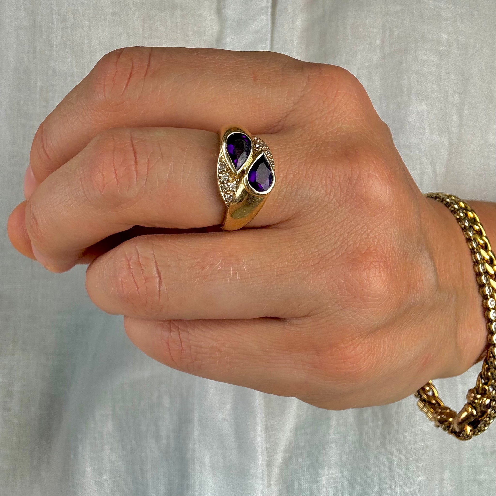 Amethyst and Diamond Moi et Toi Ring