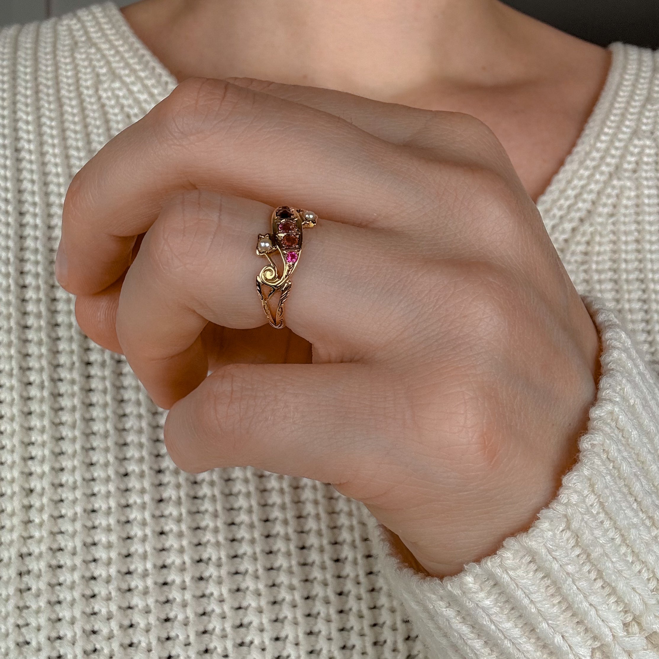 Antique Ruby and Seed Pearl Band
