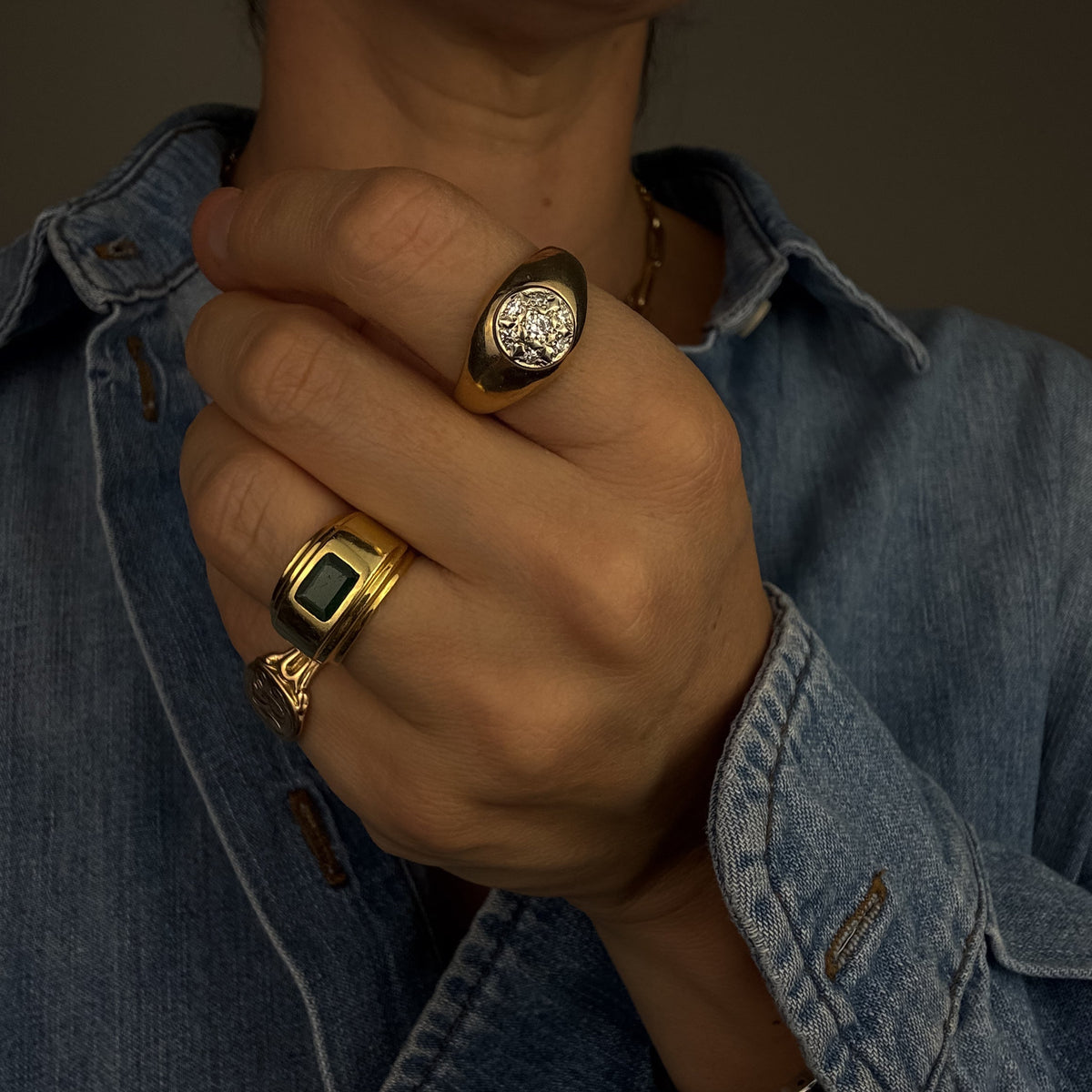 Diamond Cluster Signet Ring