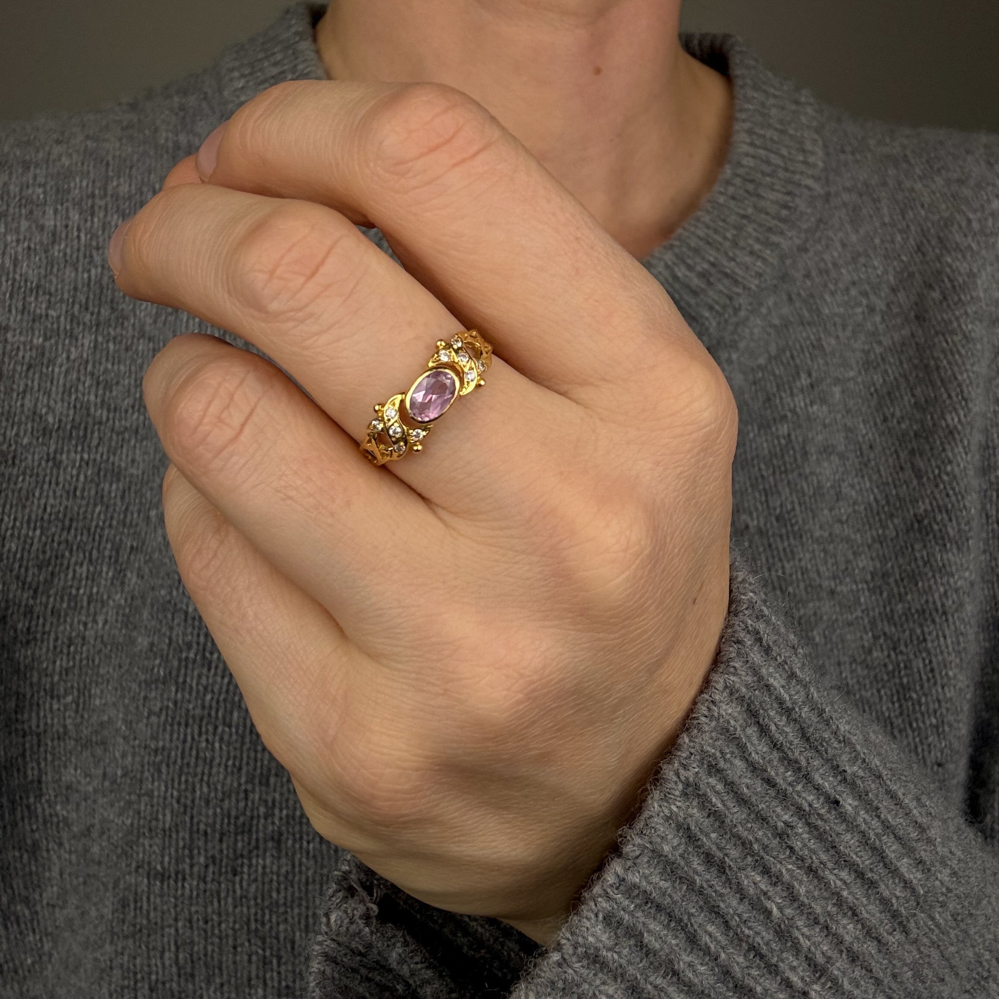 Kunzite and Diamond Ring