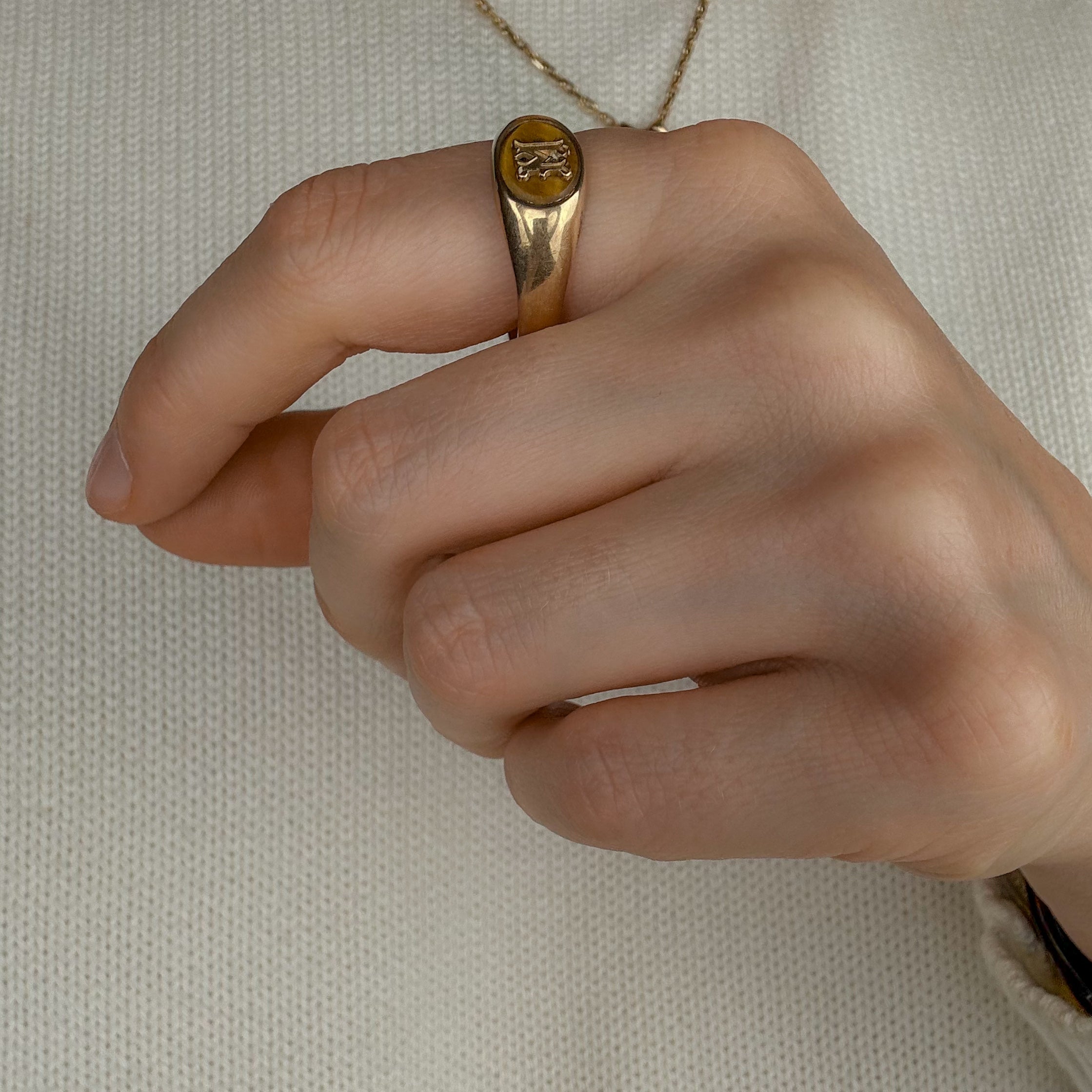 'M' Tiger's Eye Signet