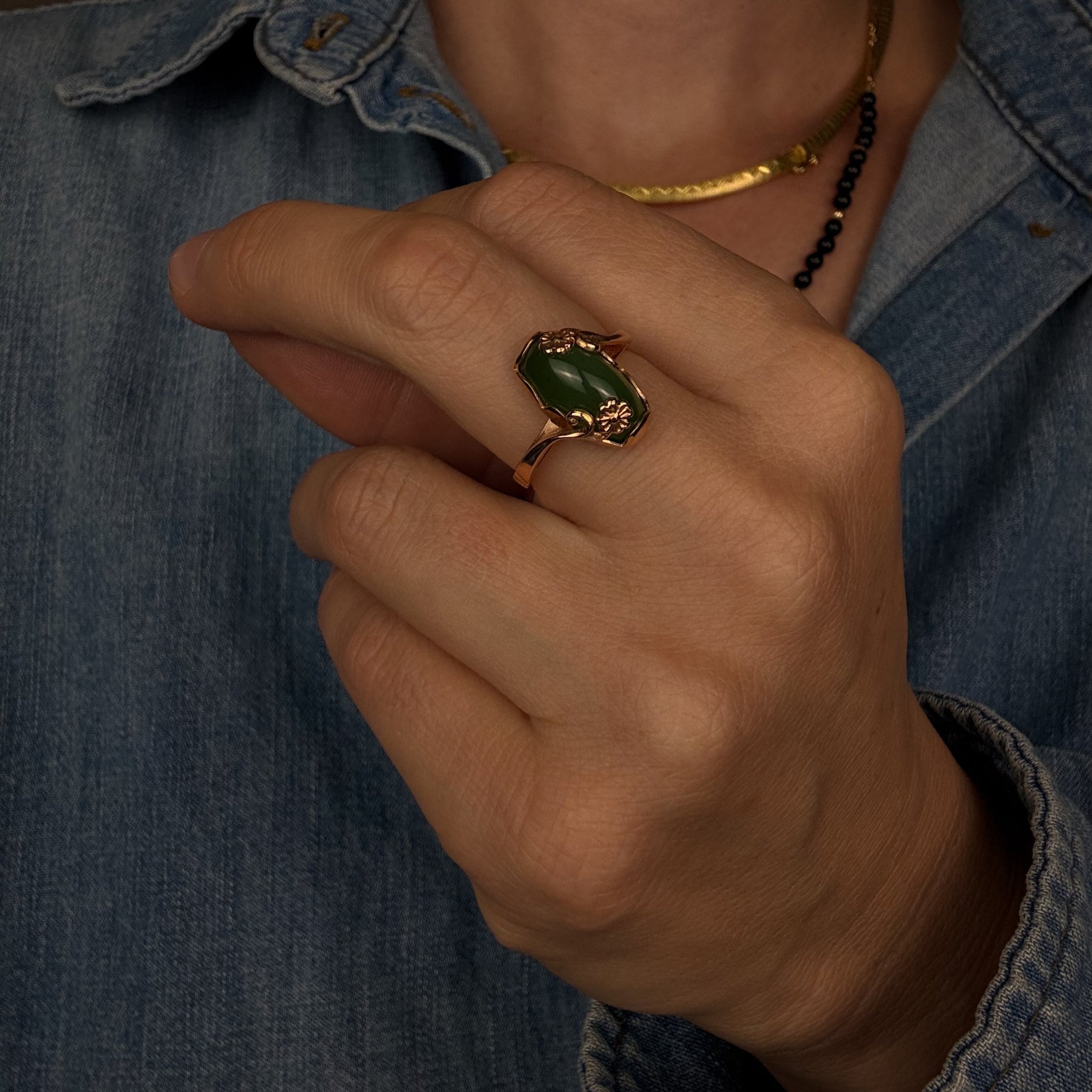 Jade Ring with Flower Detail