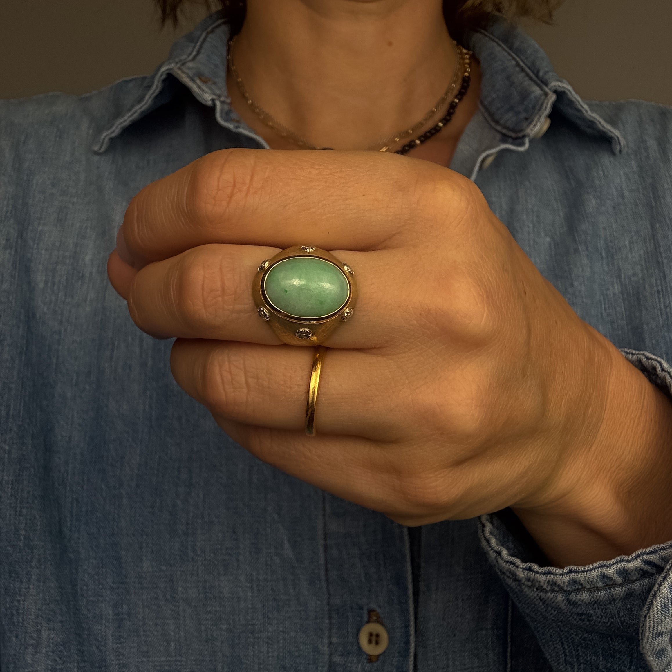 Cabochon Jade and Diamond Ring