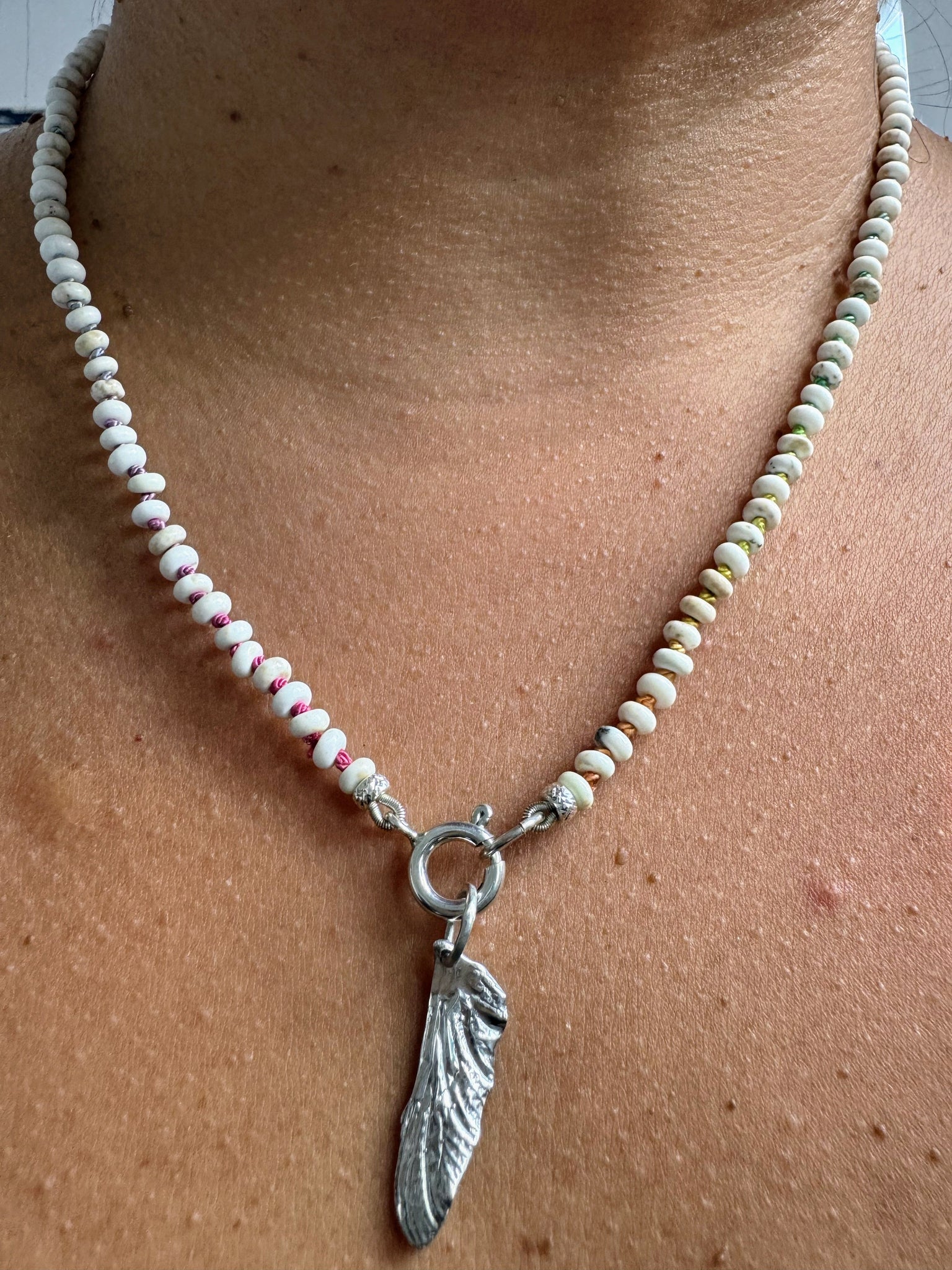 Howlite and Rainbow Silk Necklace