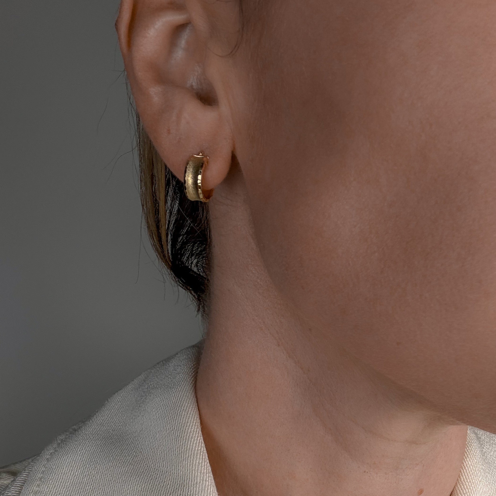 14 mm Wide Brushed Gold Hoop Earrings