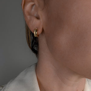 14 mm Wide Brushed Gold Hoop Earrings
