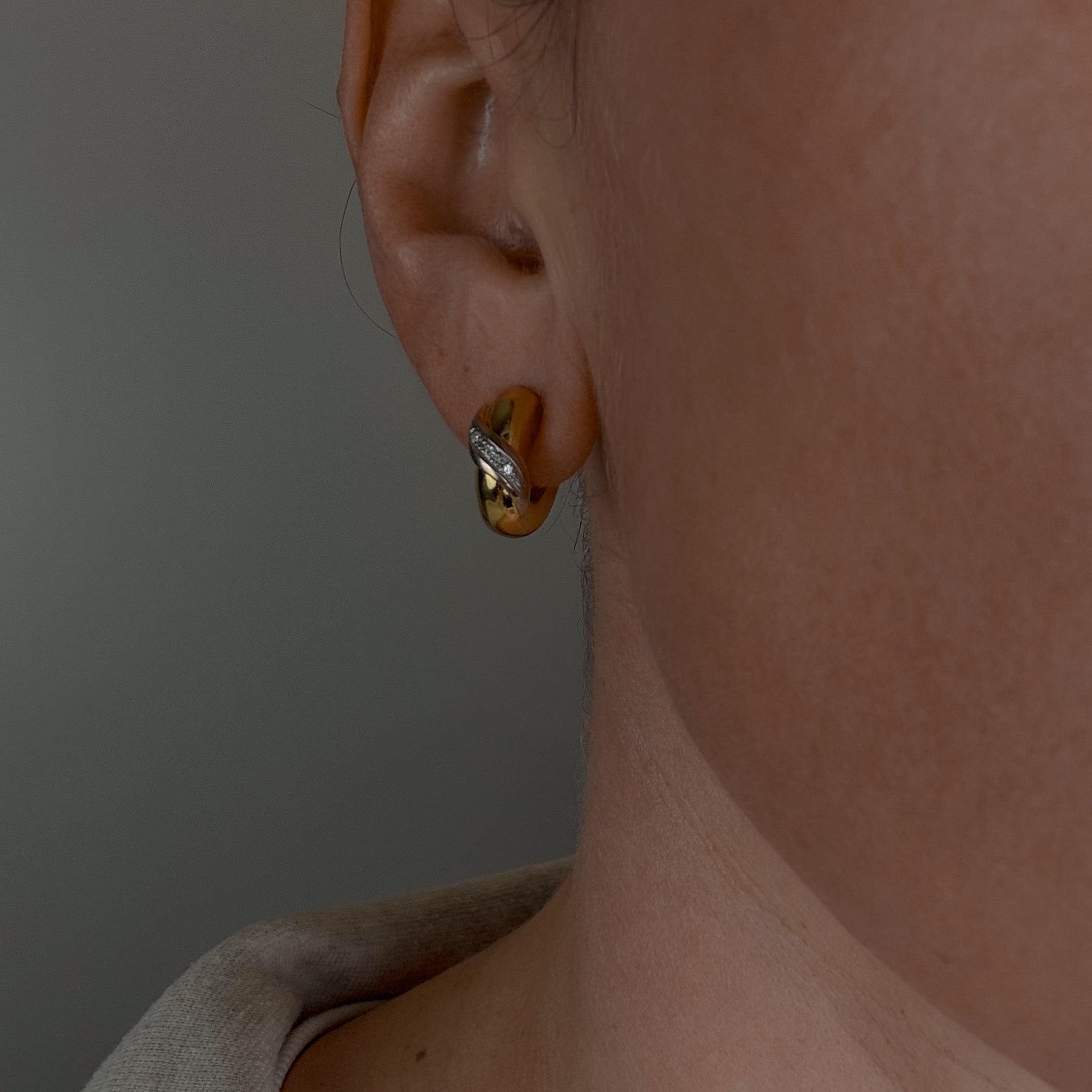 17.7 mm Chubby Gold Half-Hoop Earrings with Diamond Detail