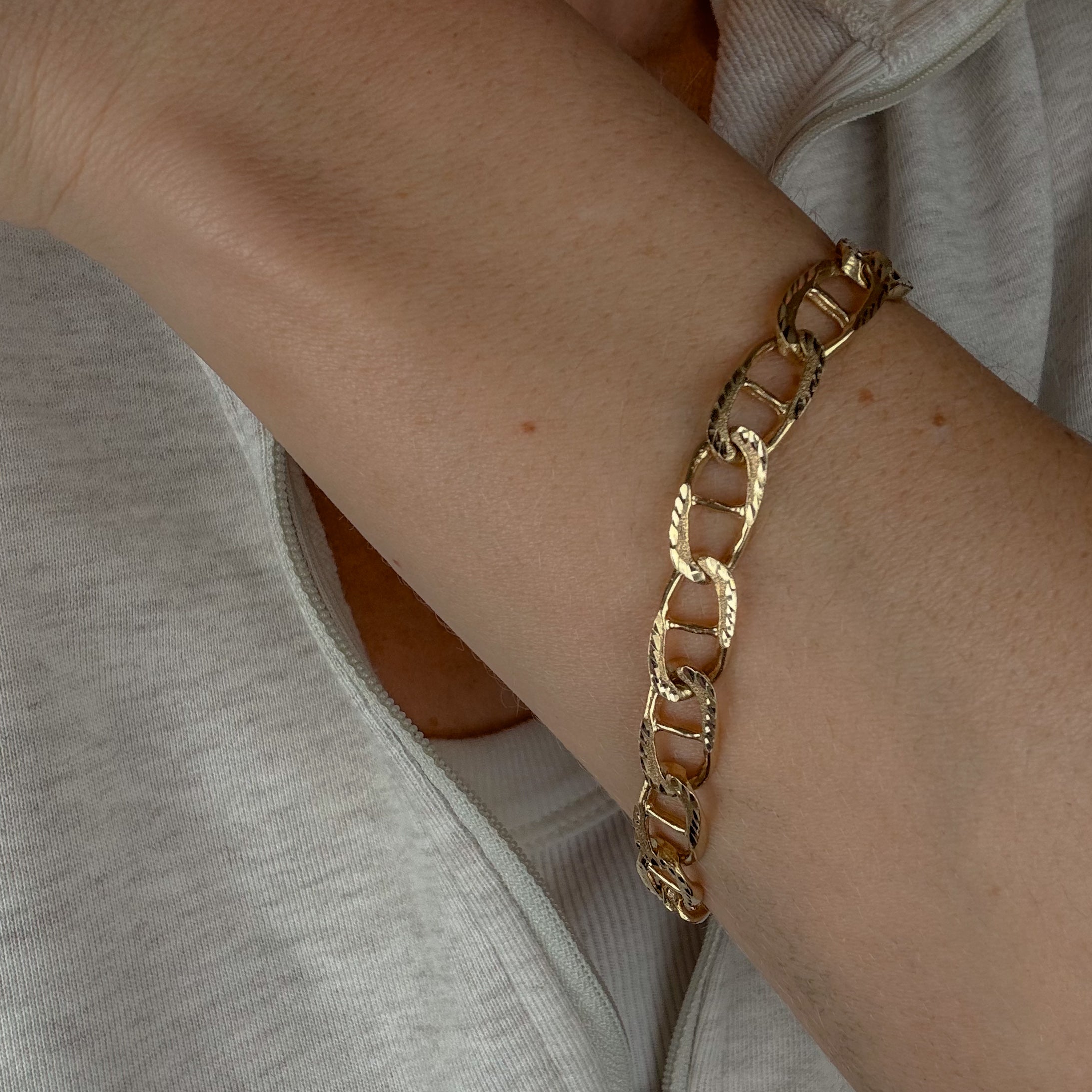 8" Gold Flat Link Mariner Chain Bracelet