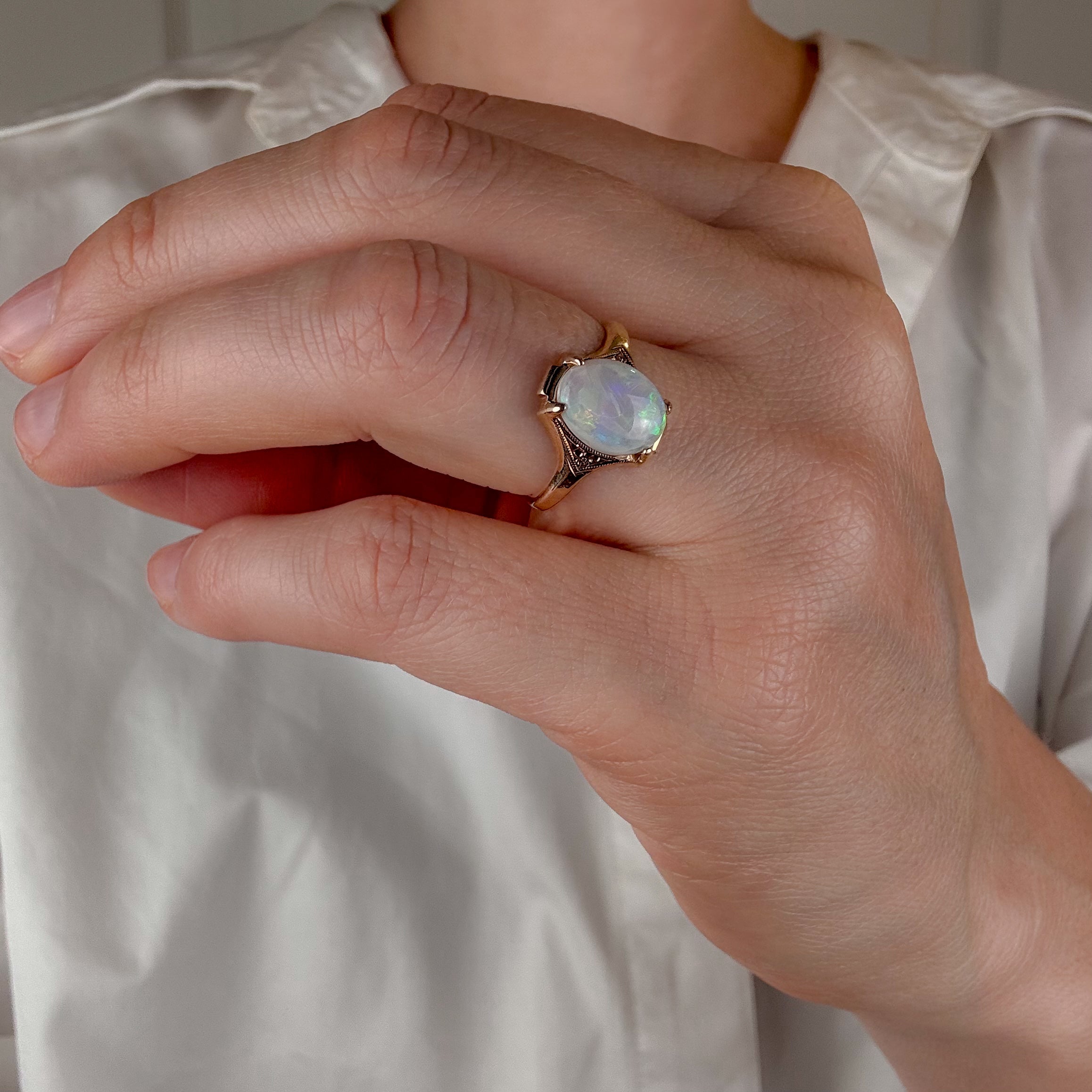 Opal Ring with Orange Blossom Detail