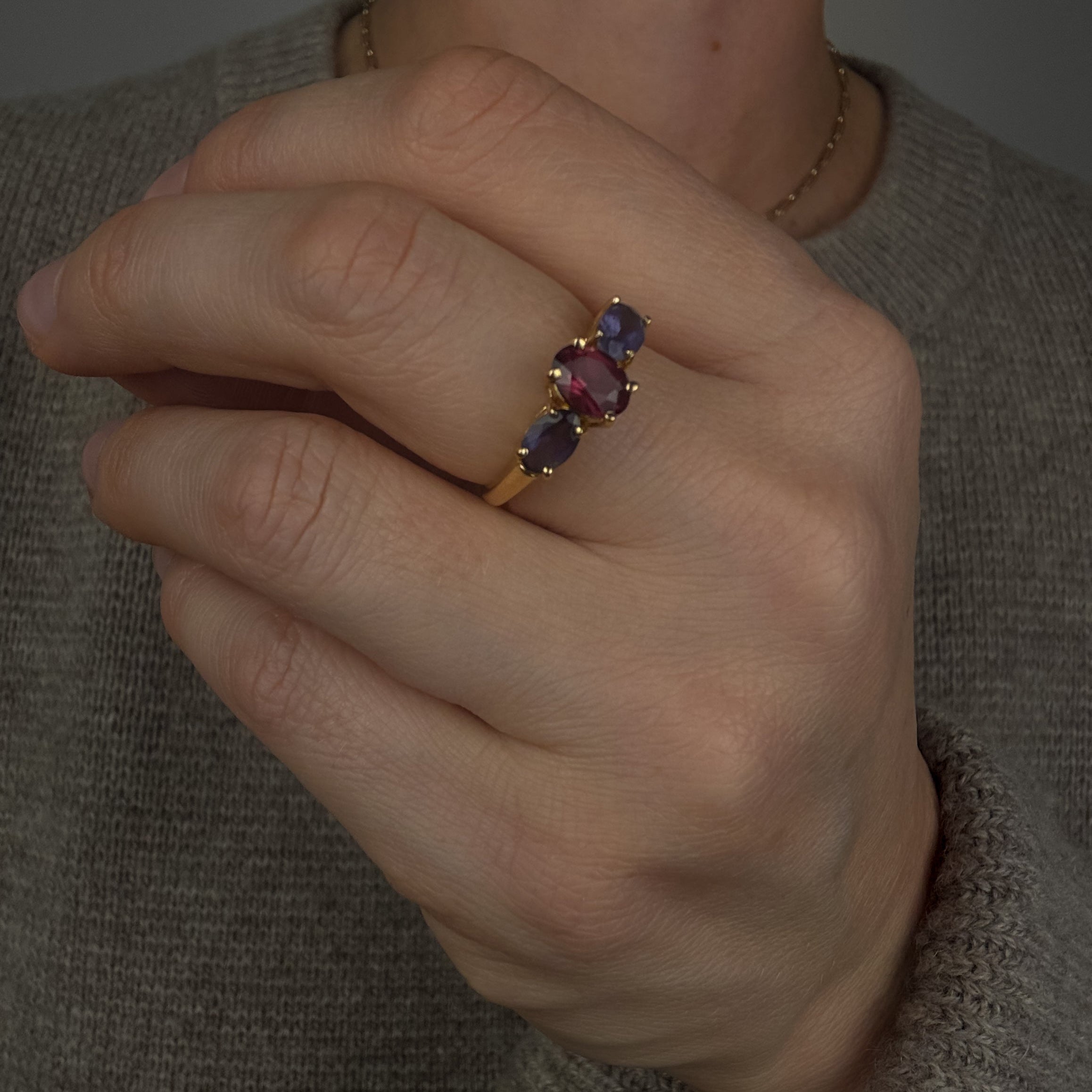 Amethyst & Rhodolite Garnet Trilogy Ring