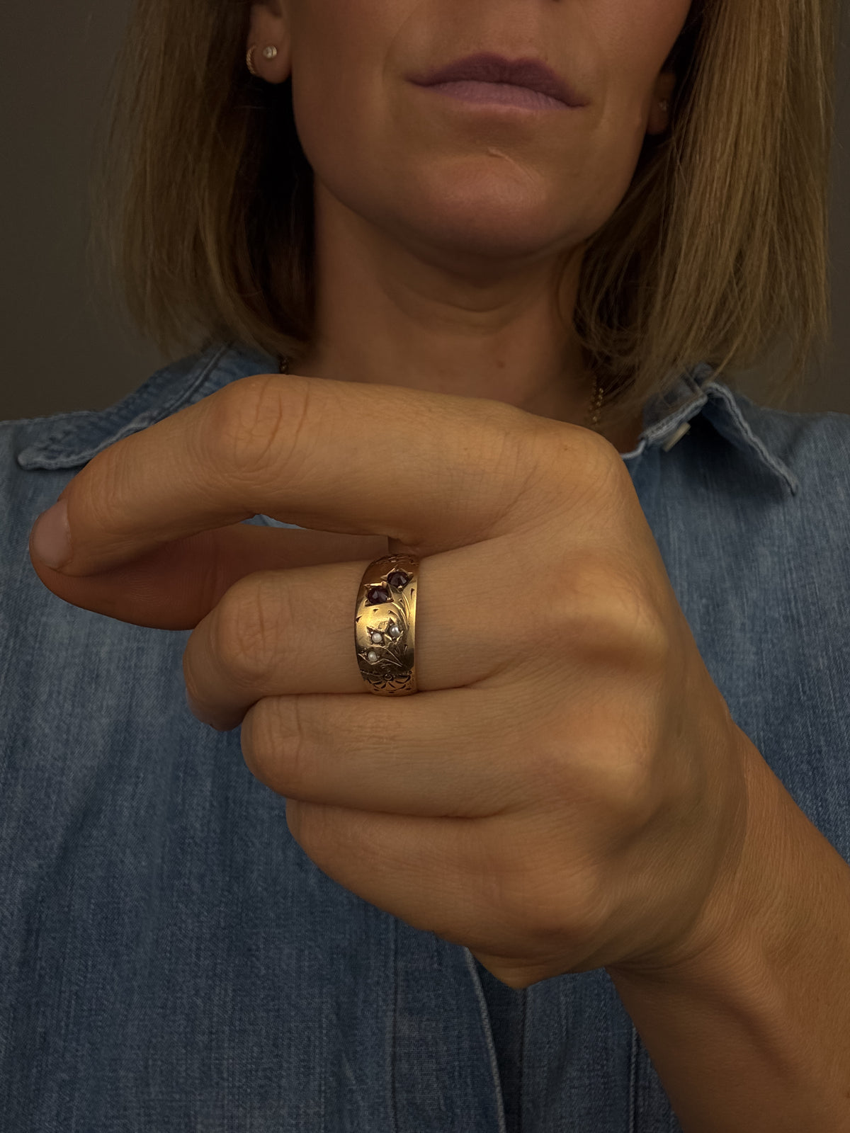 Antique Garnet and Seed Pearl Ring