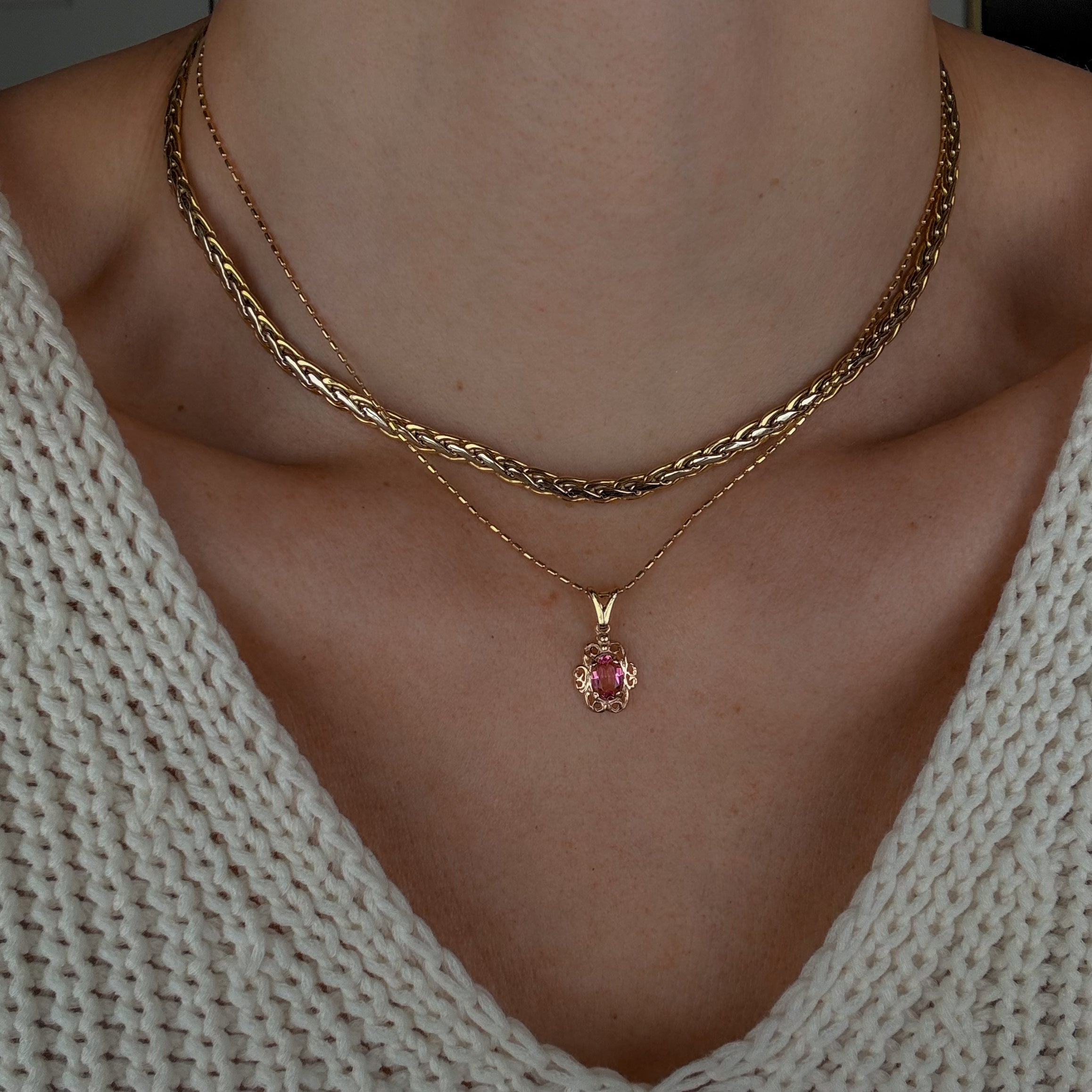 Gold Filigree and Pink Stone Charm