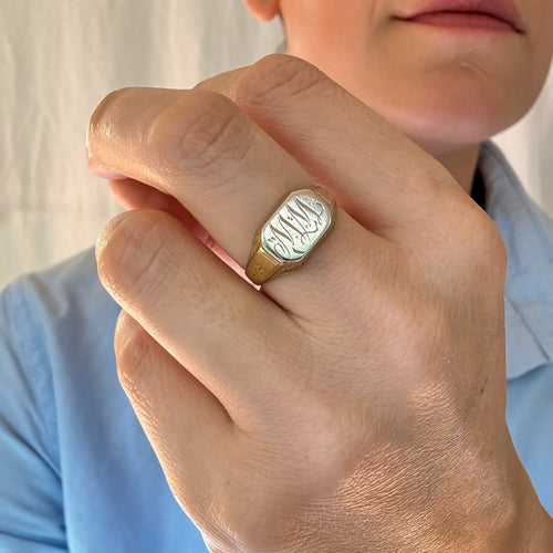 'MM' Two-Tone Gold Signet Ring