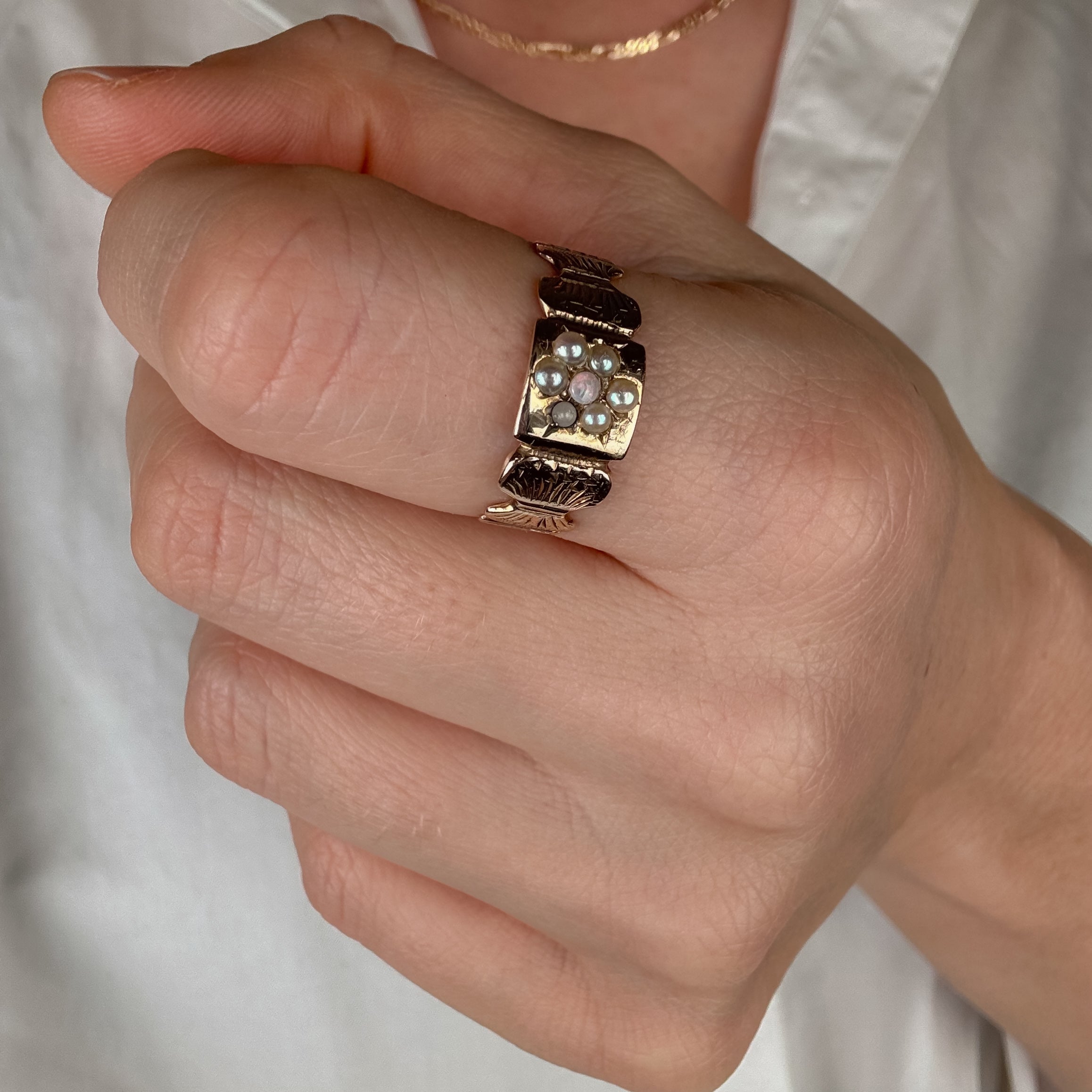 Antique Pearl and Opal Flower Ring