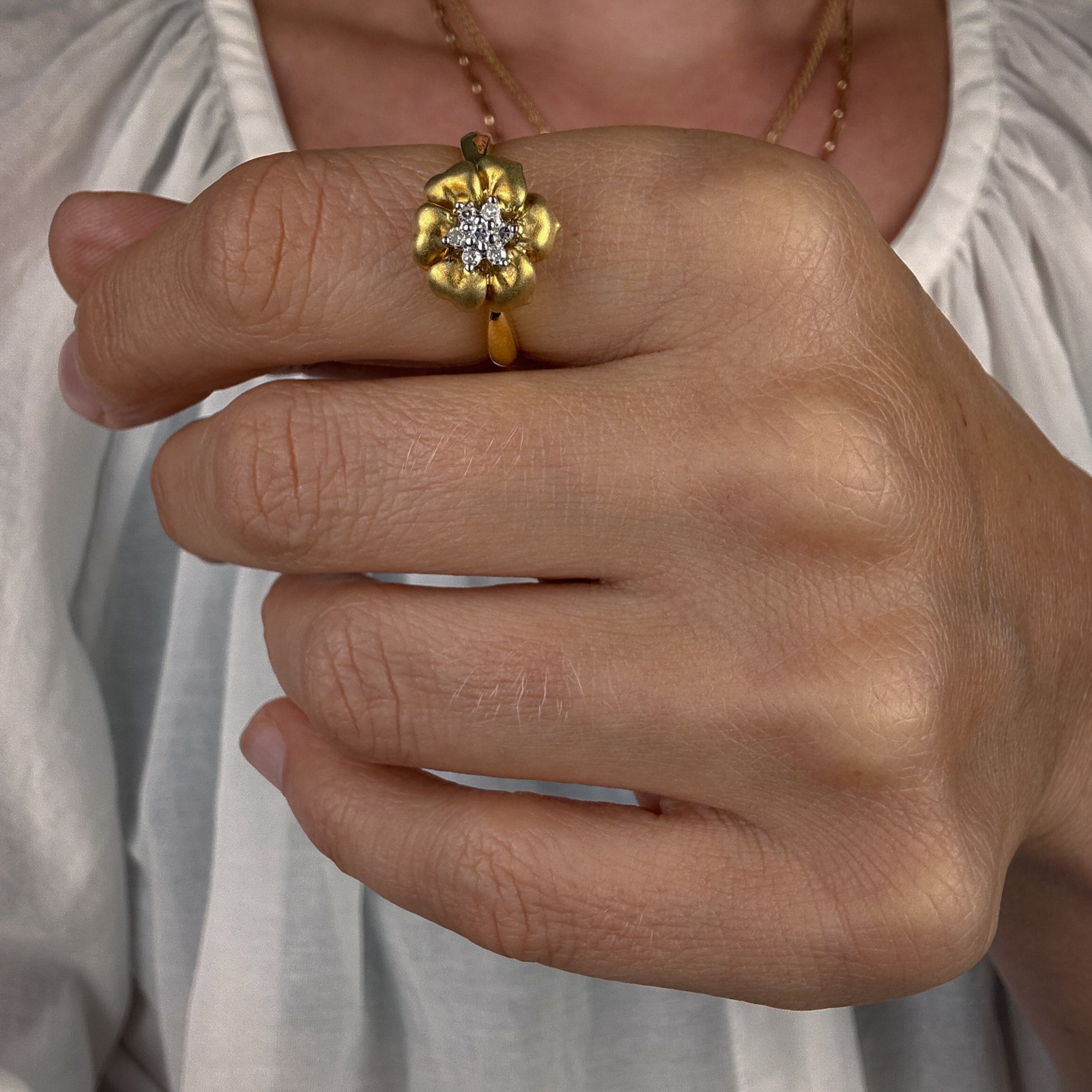 Satin Finish Flower Diamond Ring