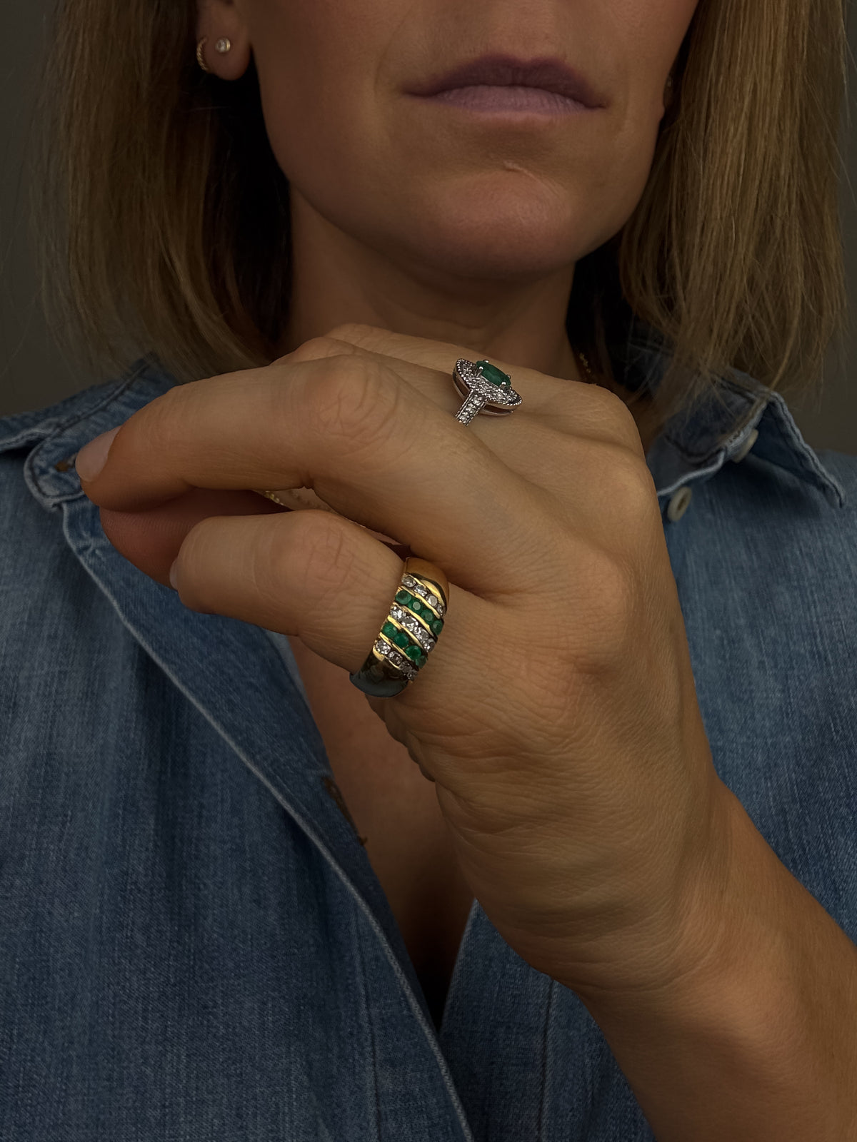 Emerald and Diamond Linear Band