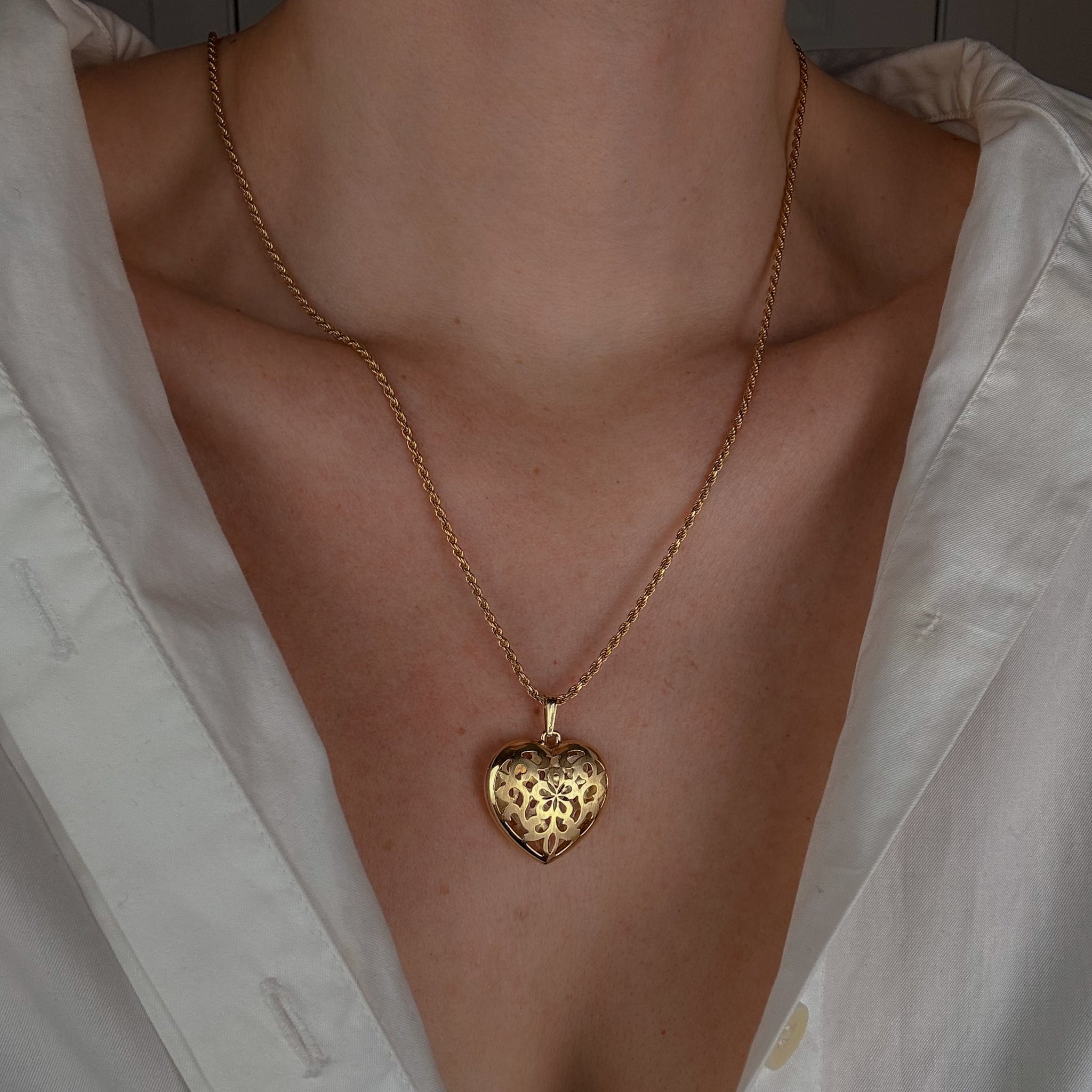 Large Filigree Gold Heart Pendant