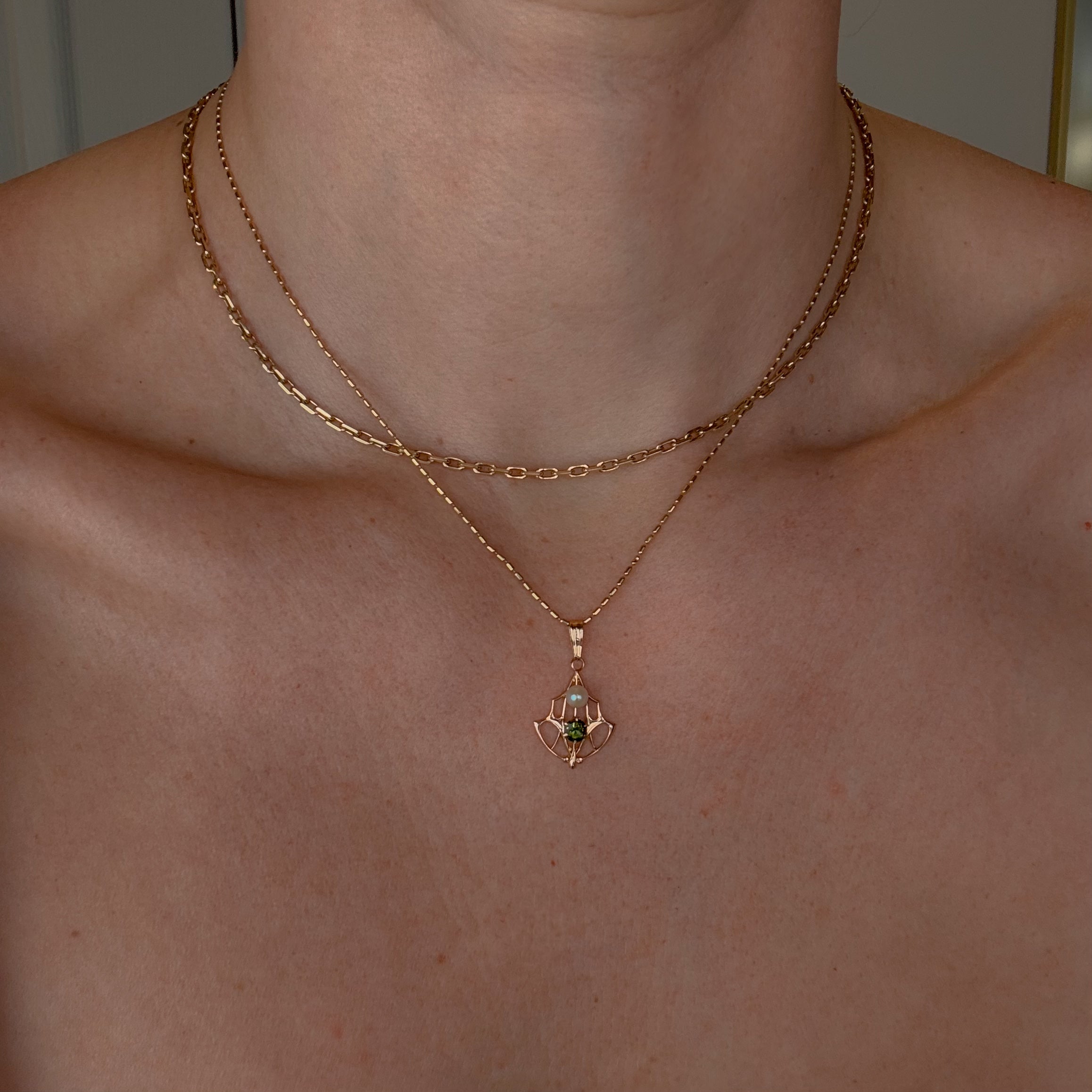 Vintage Gold Charm with Green Stone and pearl