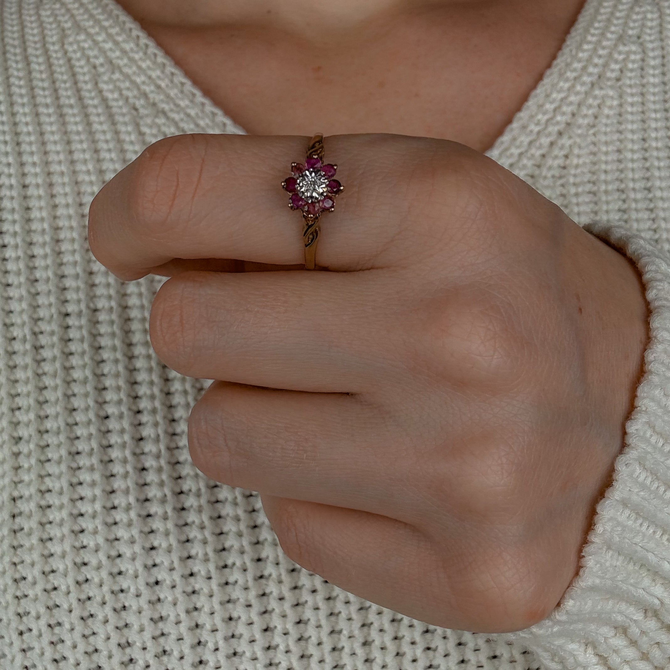 Ruby and Diamond Flower Ring