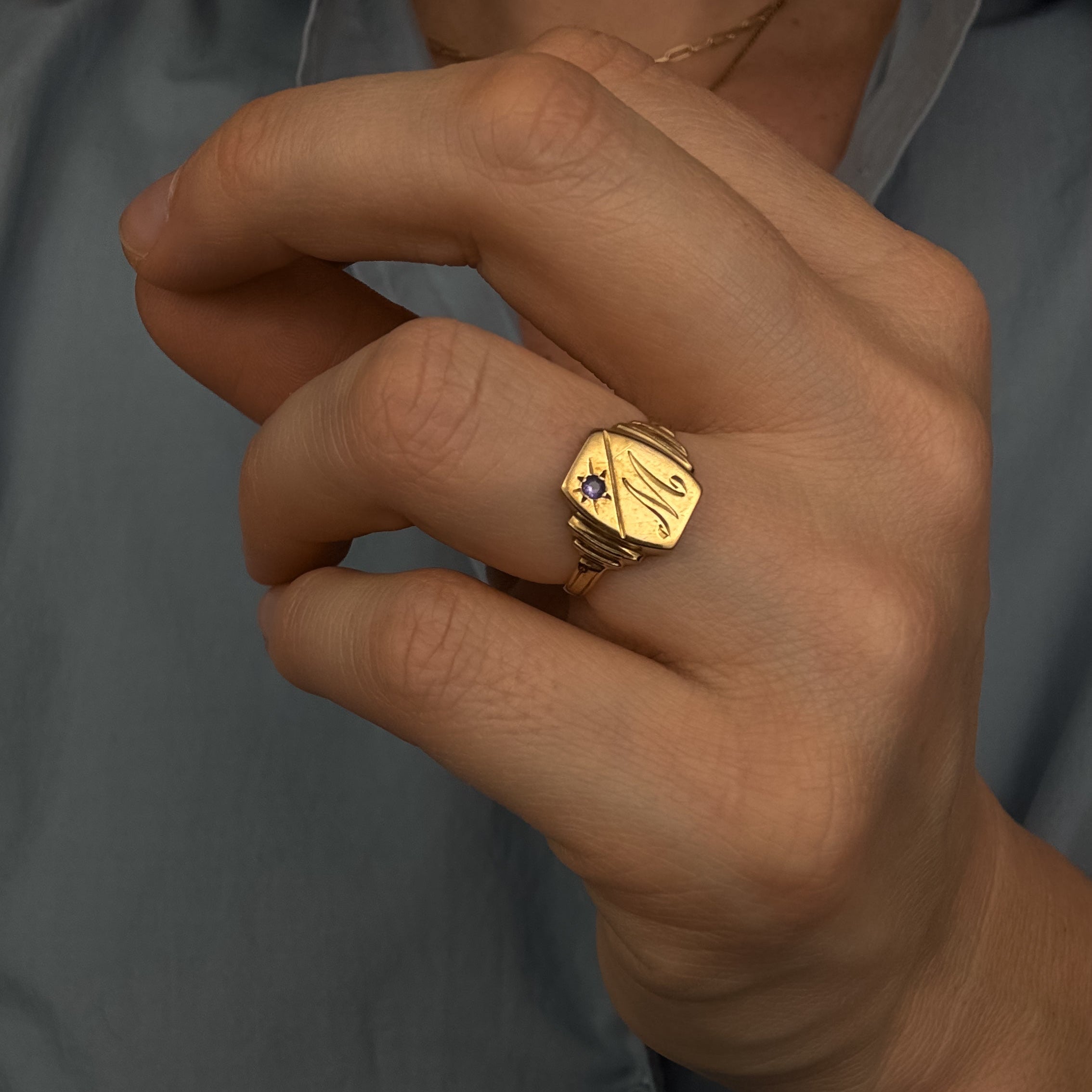 'M' Sapphire Signet Ring
