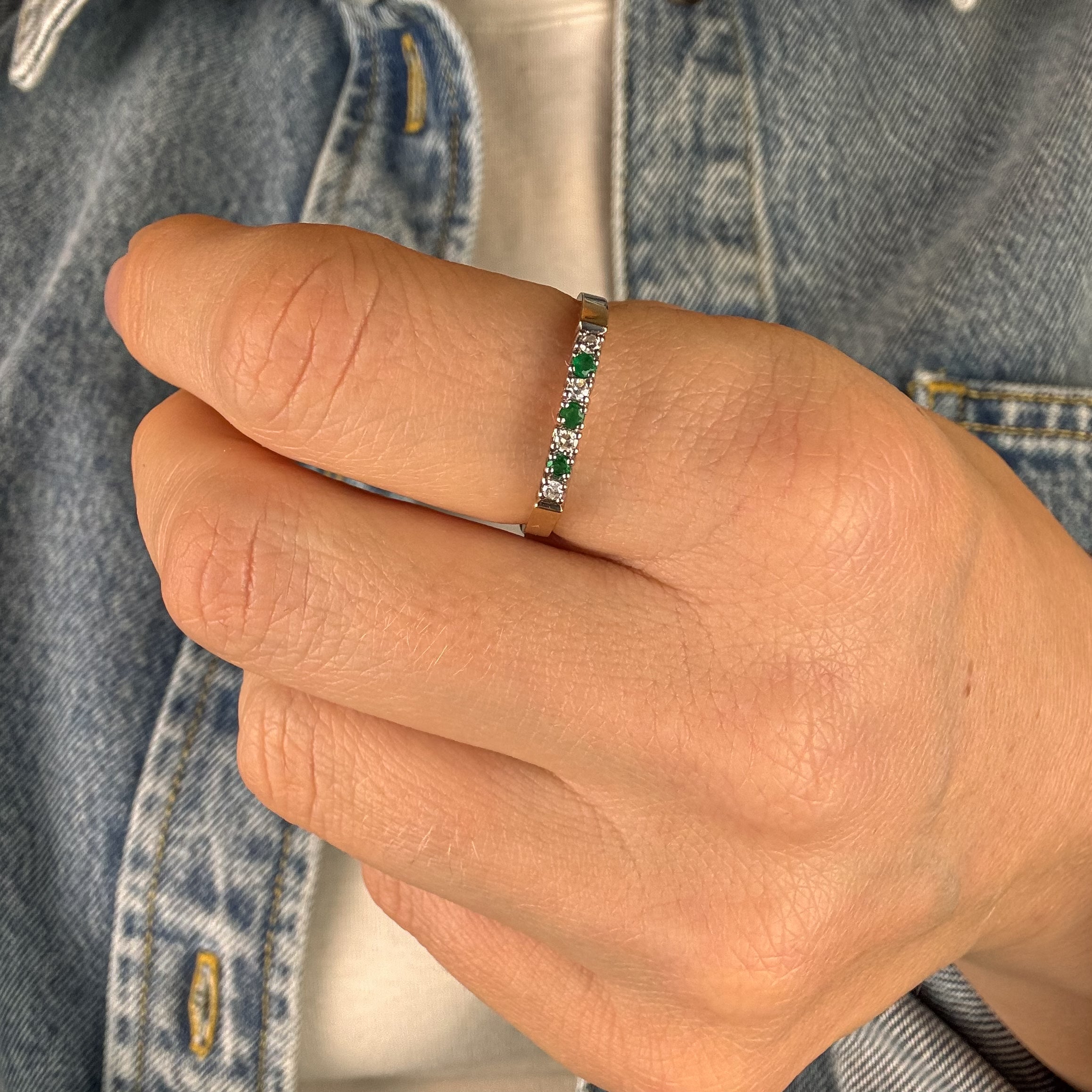 Emerald and Diamond Dainty Band