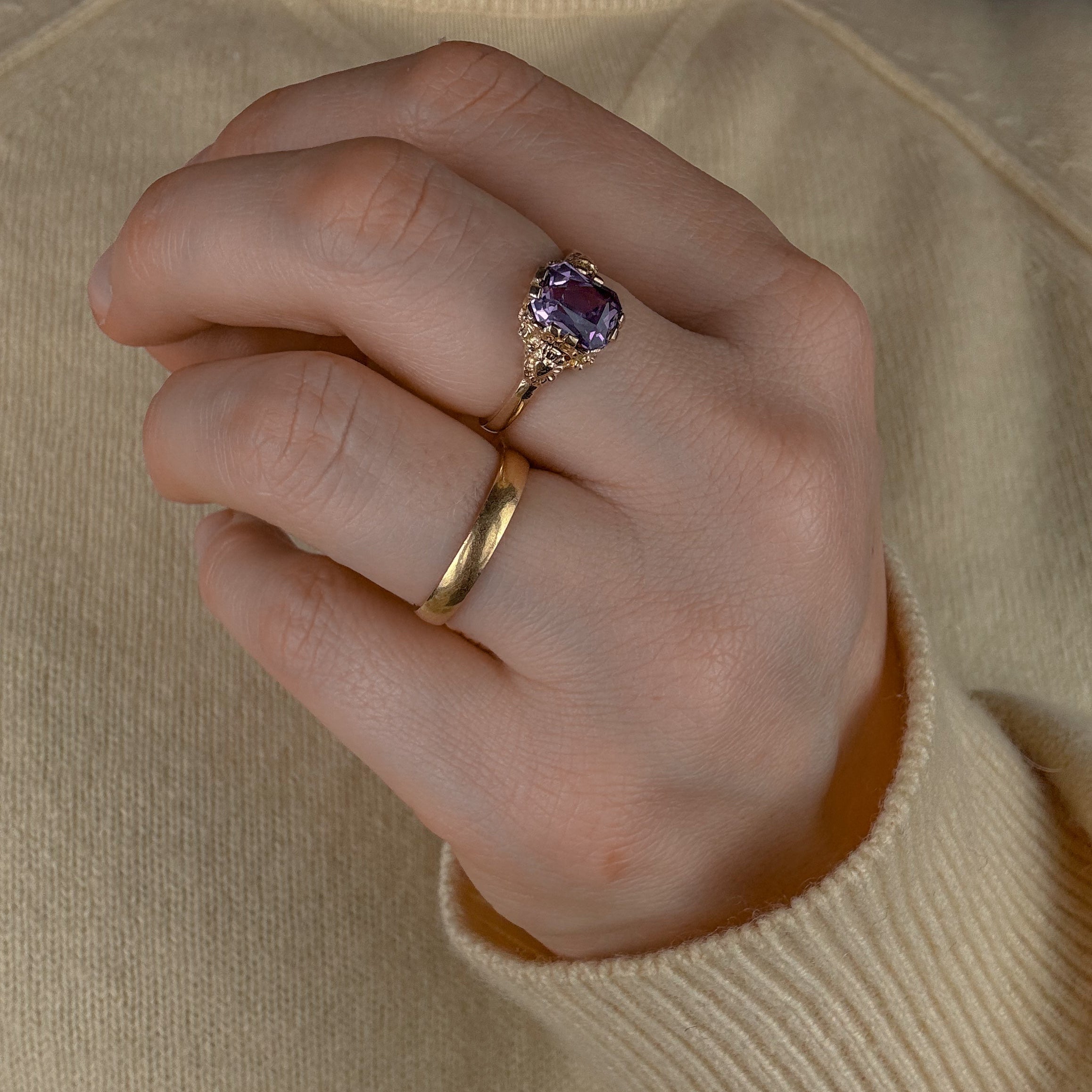 Synthetic Alexandrite Solitaire Ring