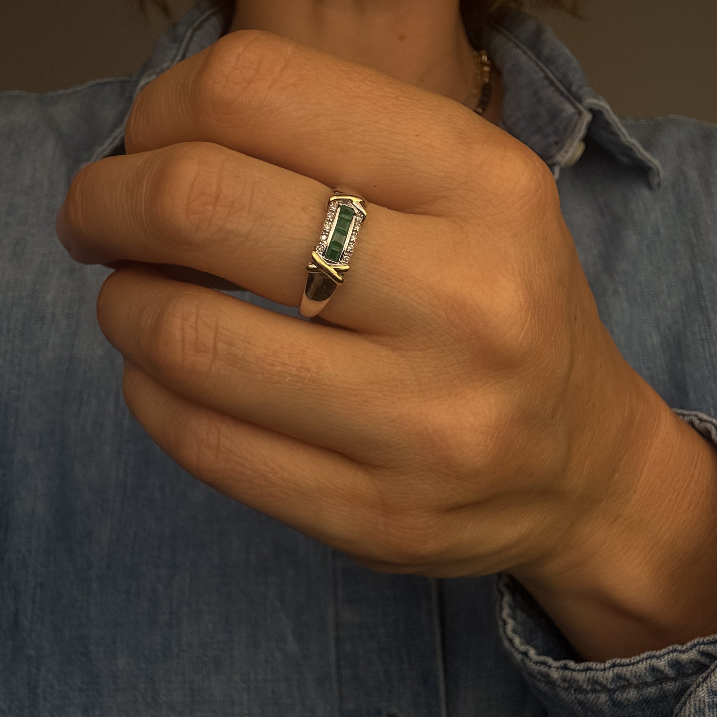 Two-Tone Emerald and Diamond Band