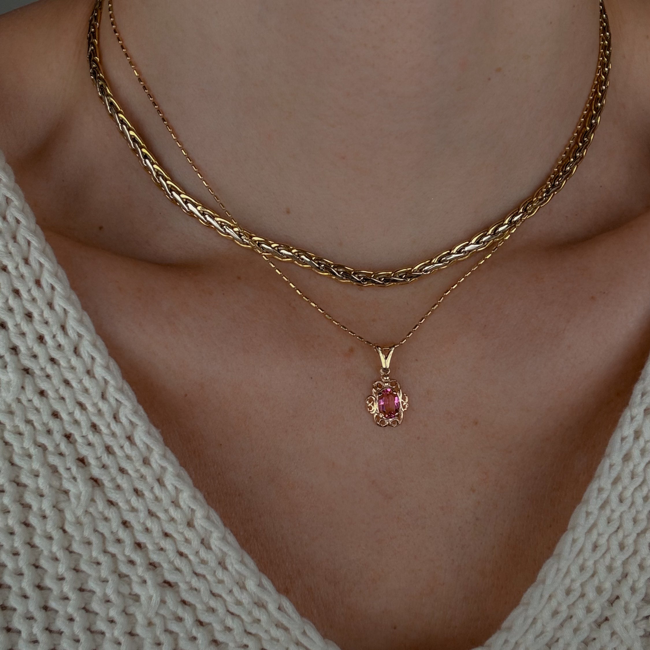 Gold Filigree and Pink Stone Charm