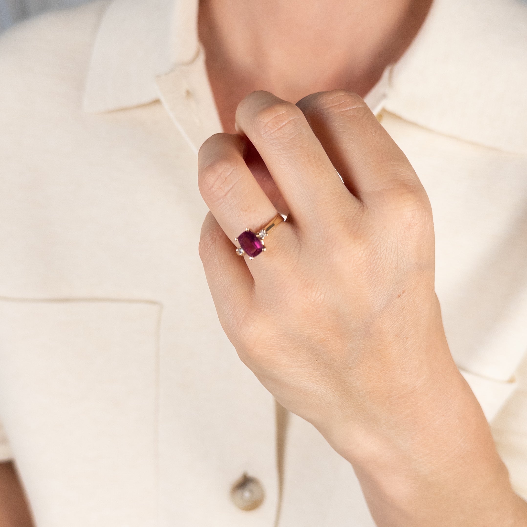 vintage gold Pink Tourmaline and Diamond Ring