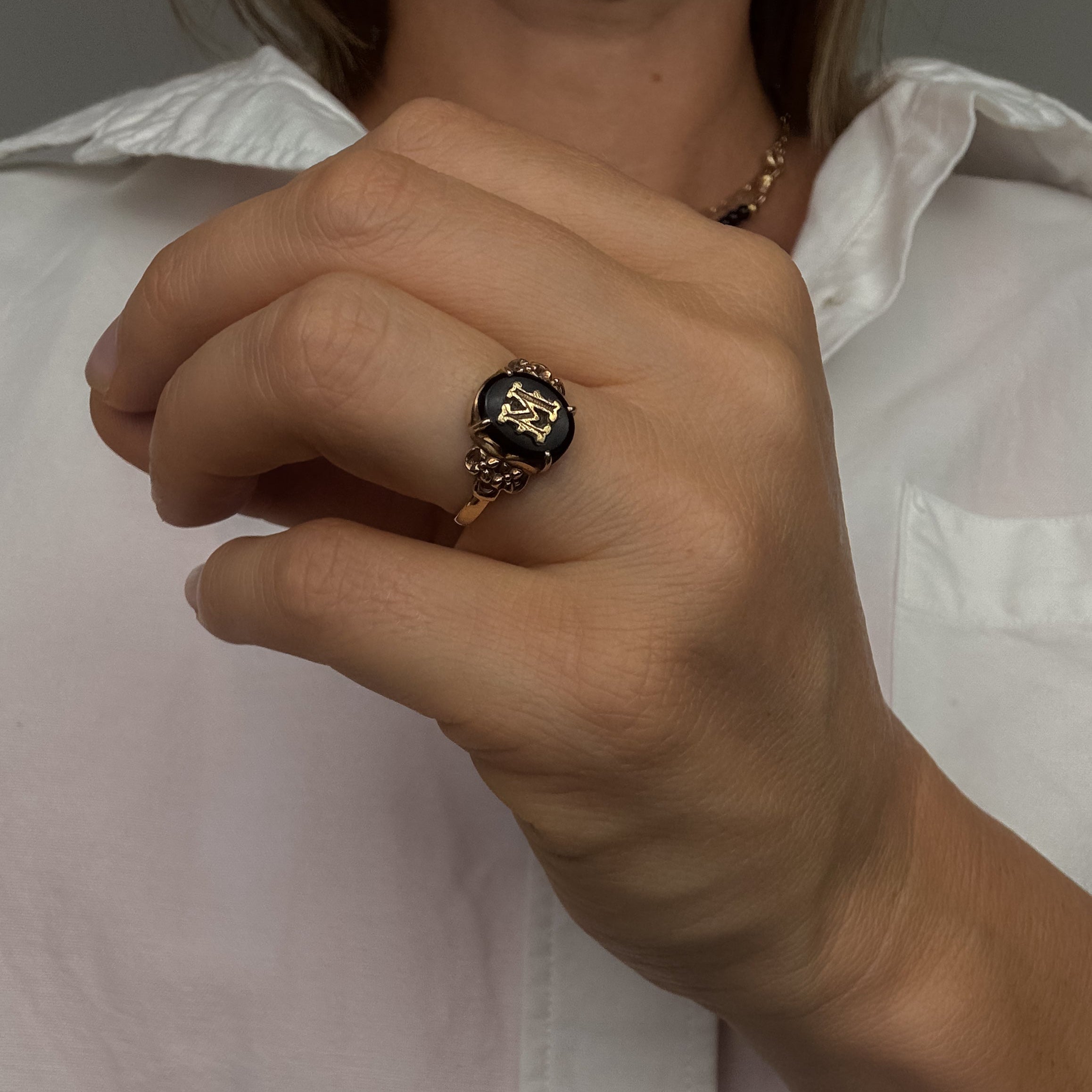'M' Onyx Signet Ring