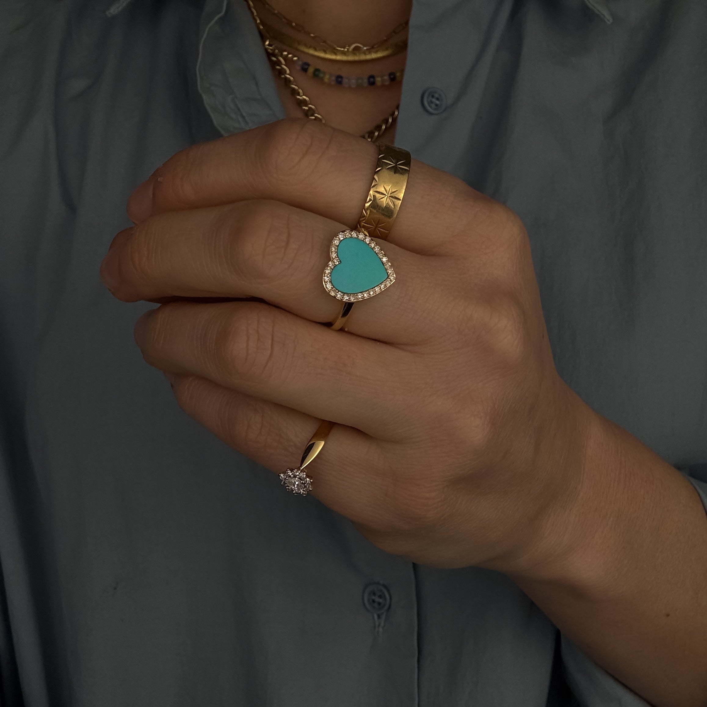 Turquoise Heart and Diamond Ring