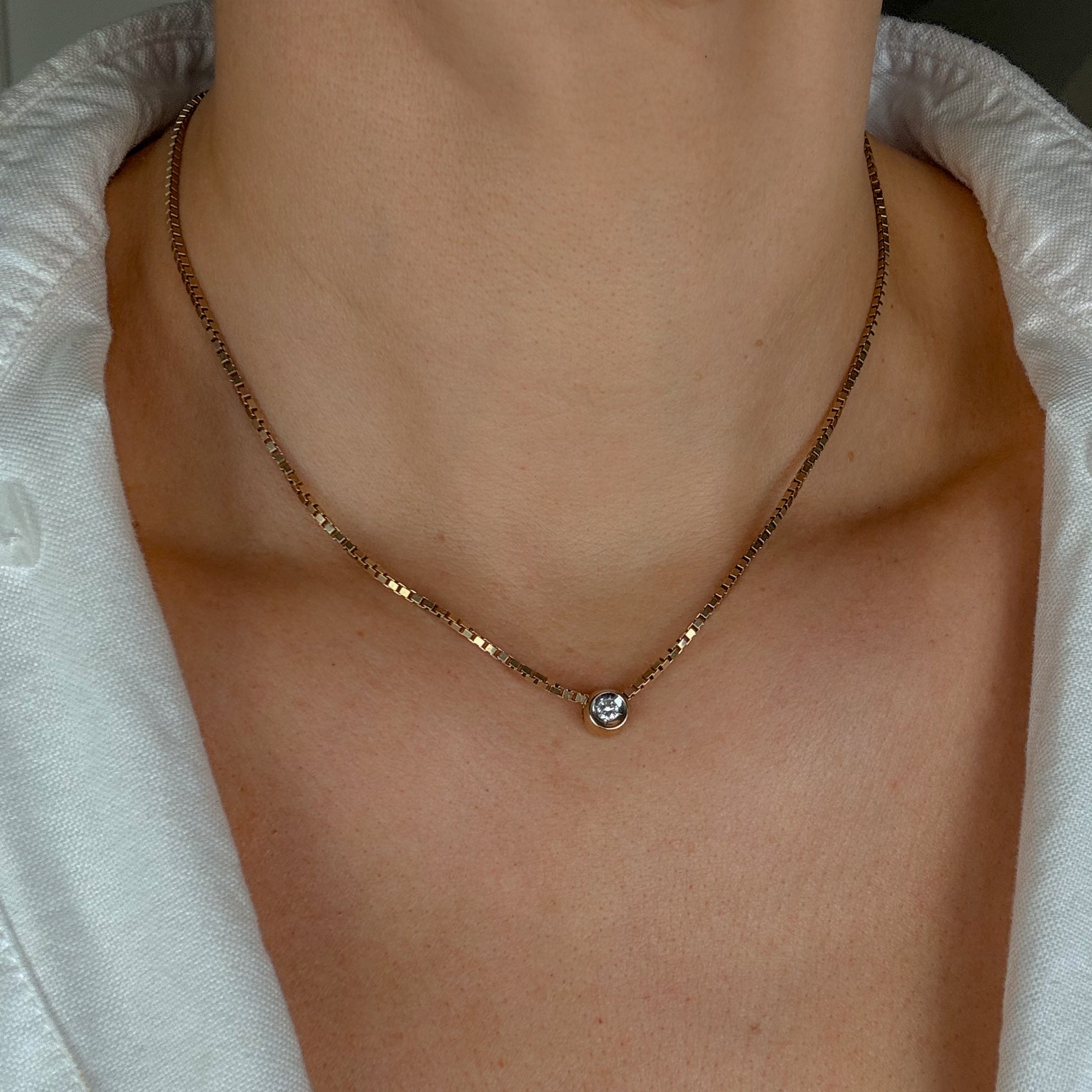 16" Diamond Box Link Chain Necklace
