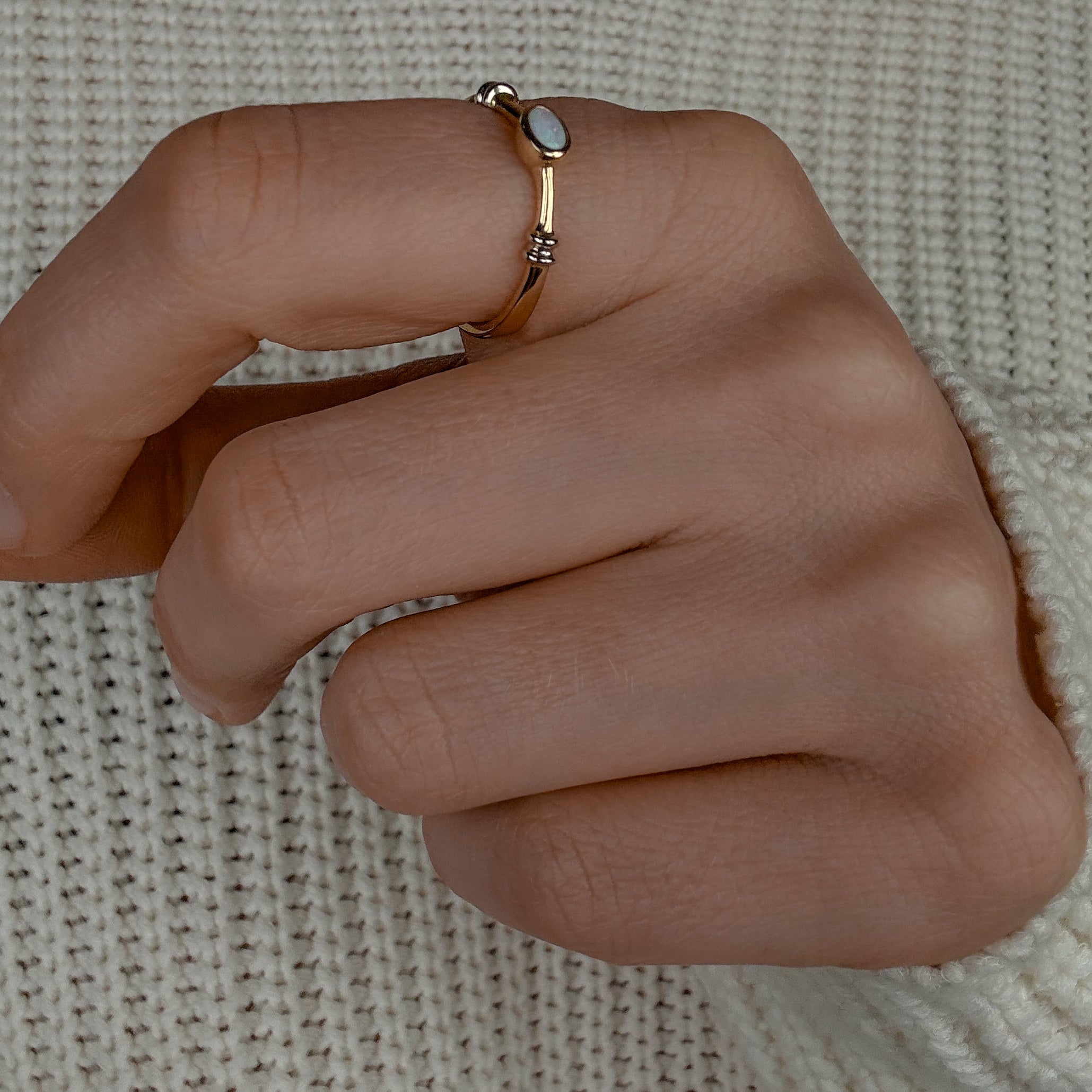 Bezel Set Opal Two Tone Gold Band