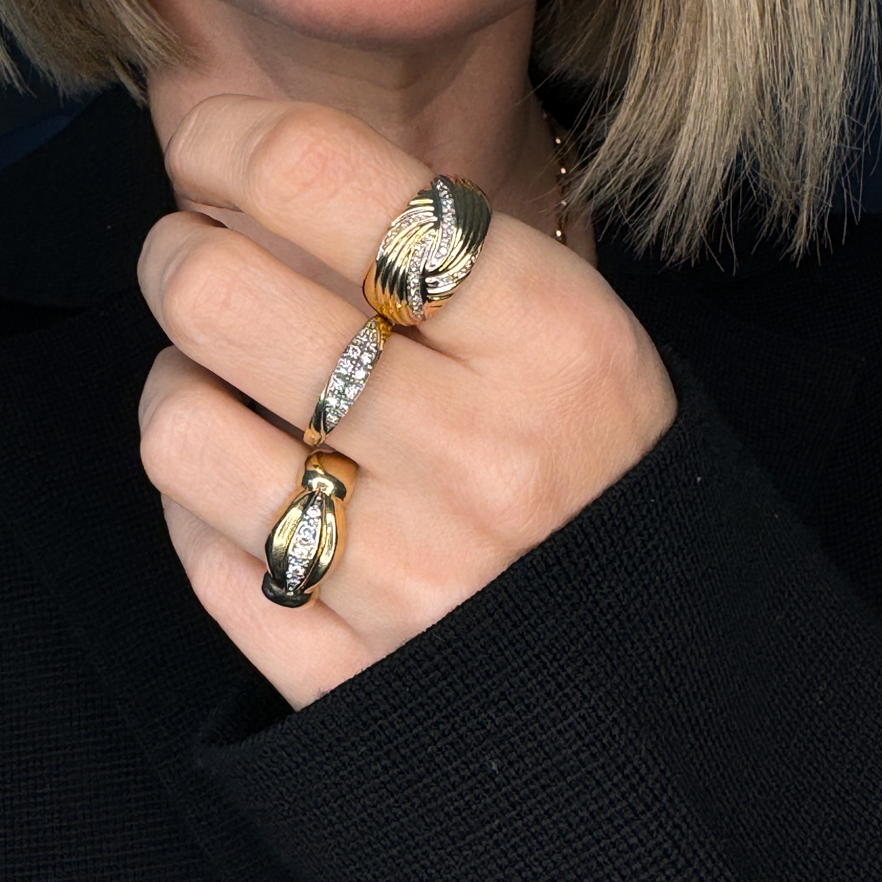 vintage gold Domed Diamond Wave Band