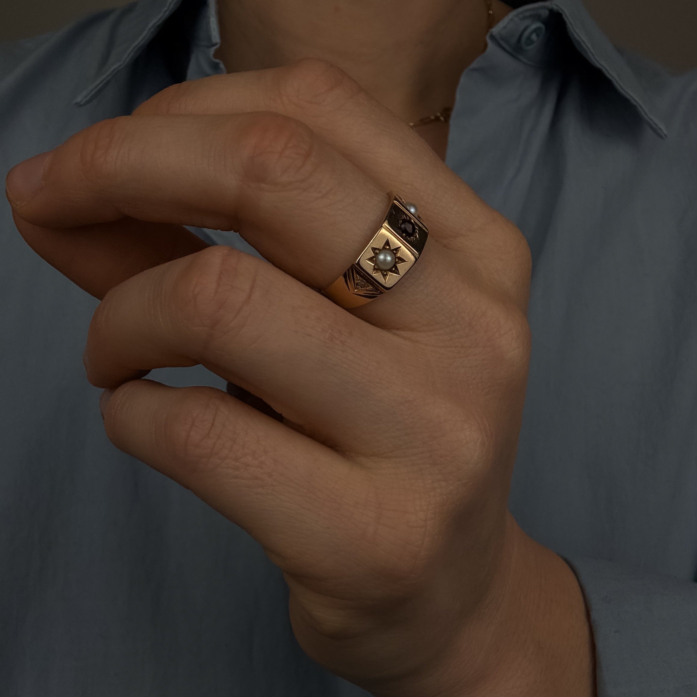 Antique Garnet and Pearl Ring