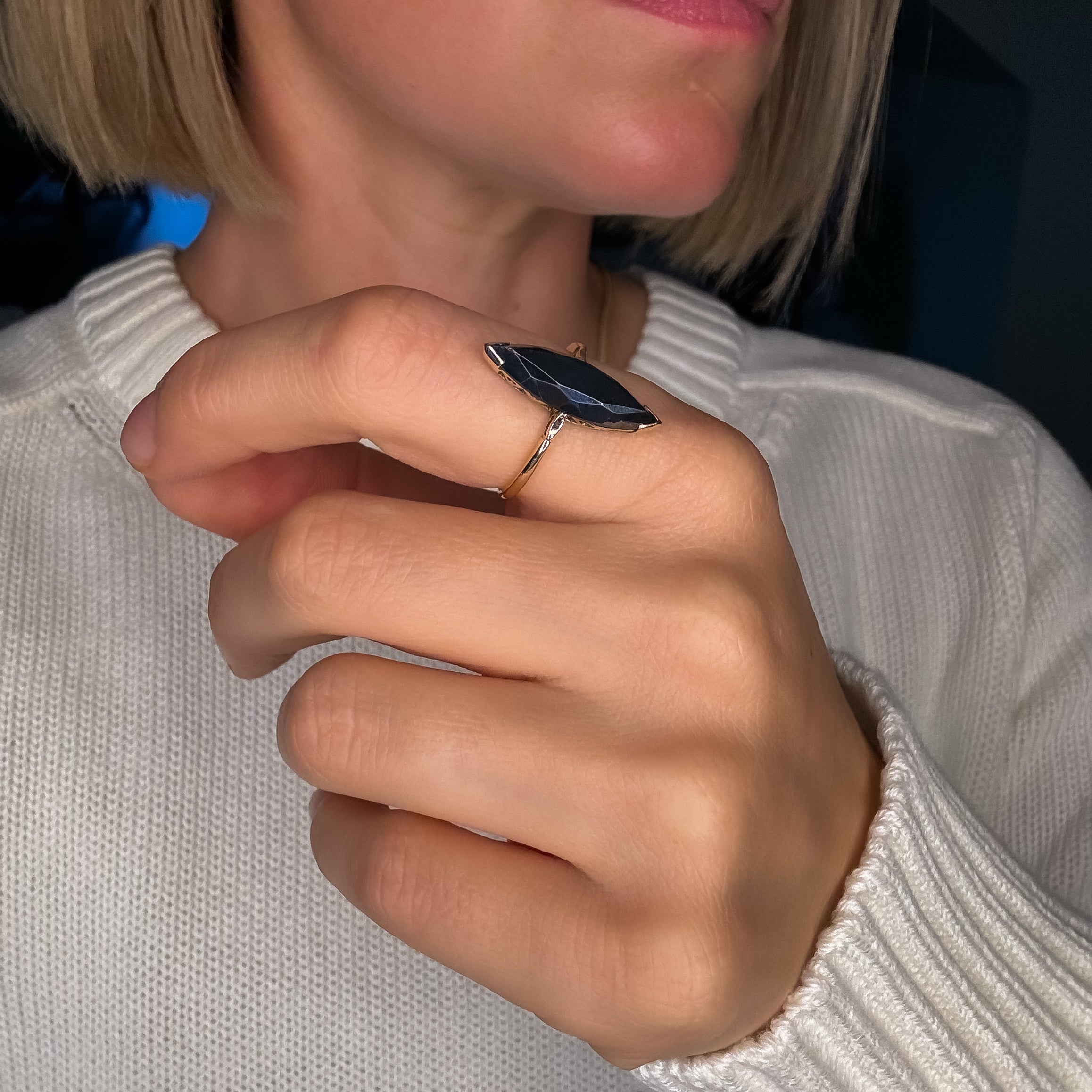 Hematite Navette Ring