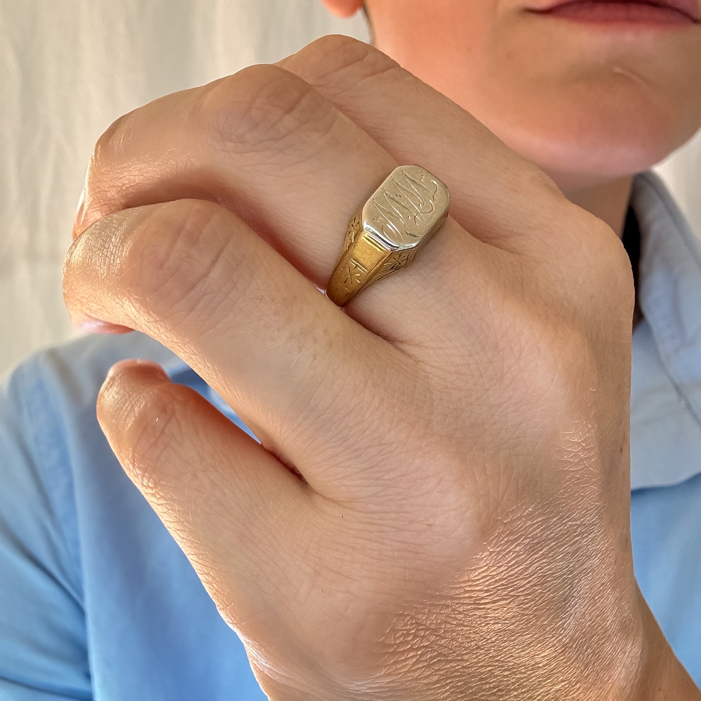 'MM' Two-Tone Gold Signet Ring