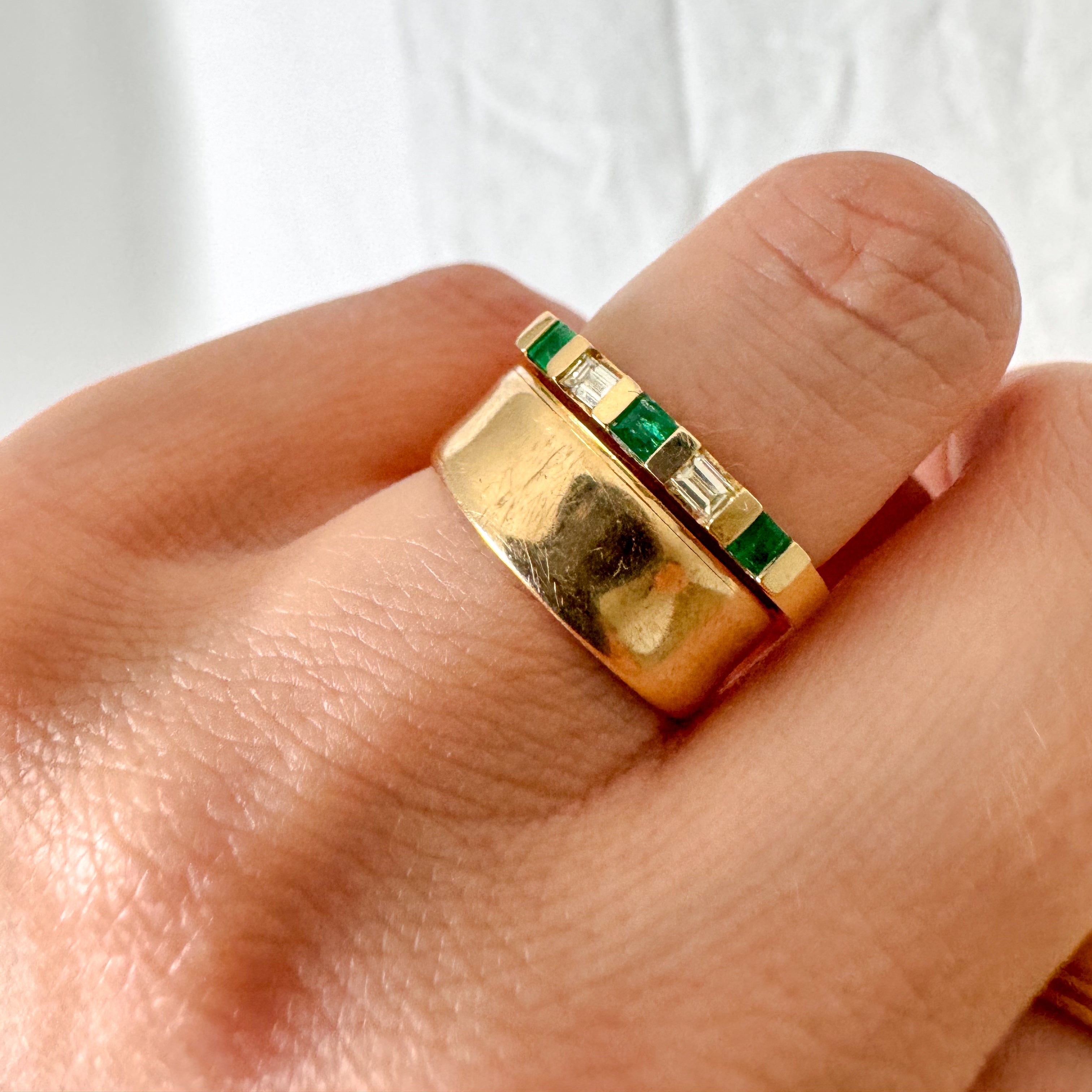 Baguette-Cut Emerald and Diamond Band