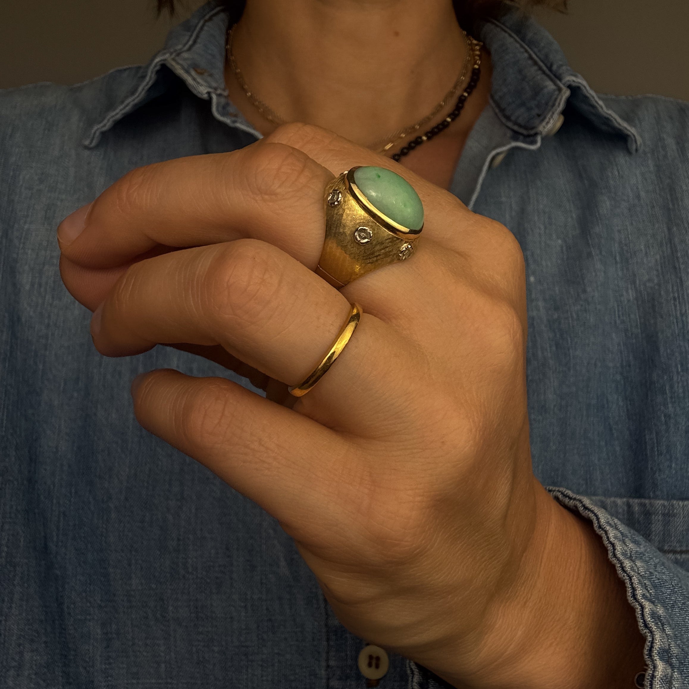 Cabochon Jade and Diamond Ring
