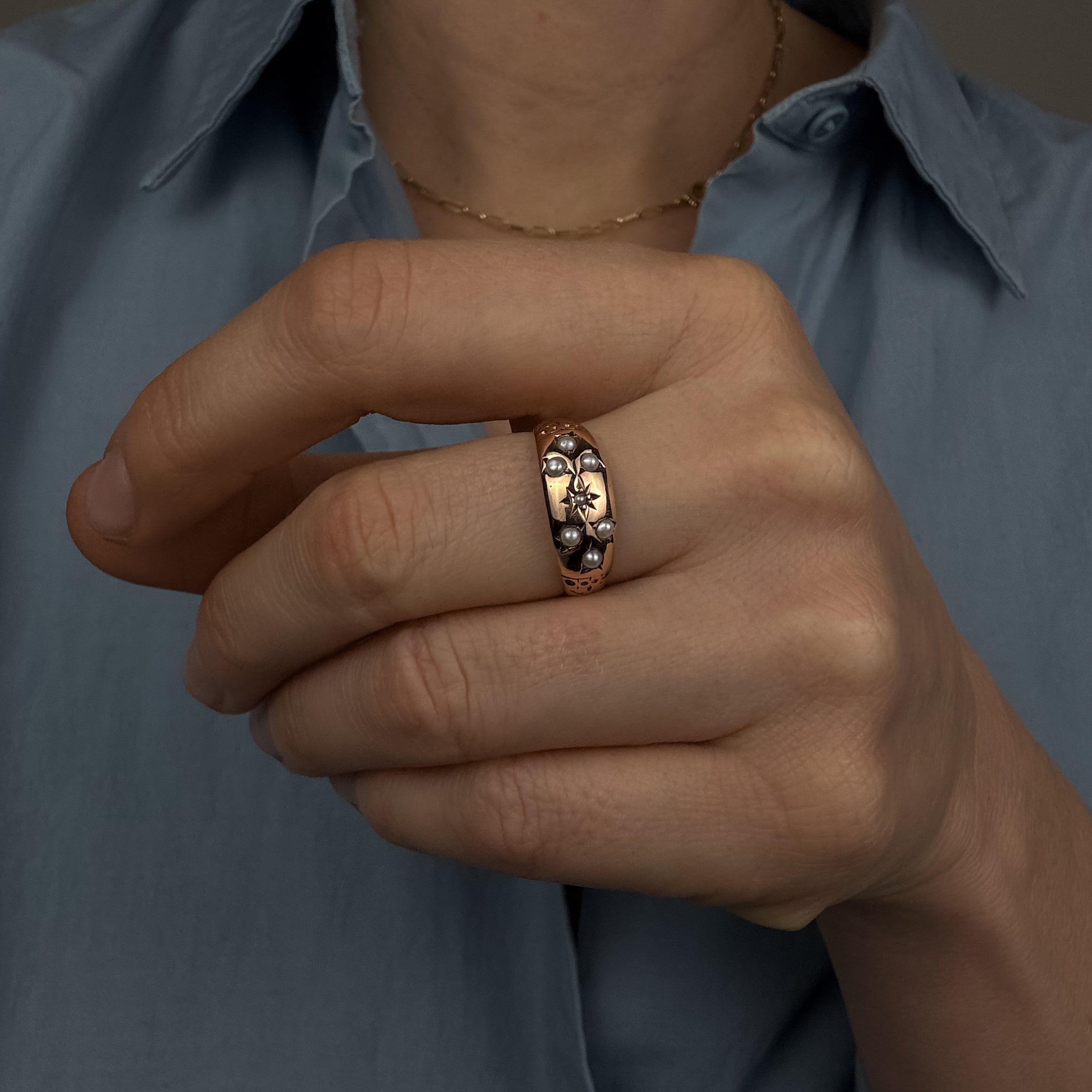 Antique Floral Seed Pearl Ring